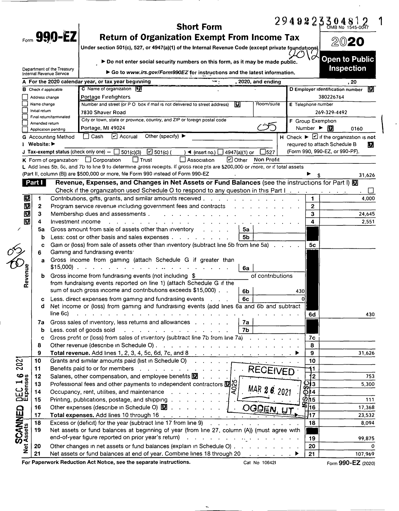 Image of first page of 2020 Form 990EO for International Association of Fire Fighters