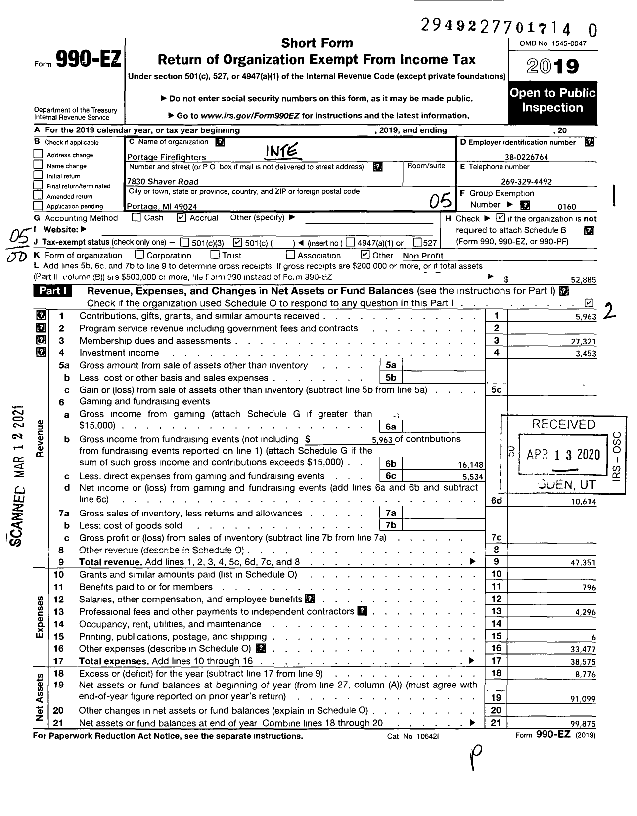 Image of first page of 2019 Form 990EO for International Association of Fire Fighters