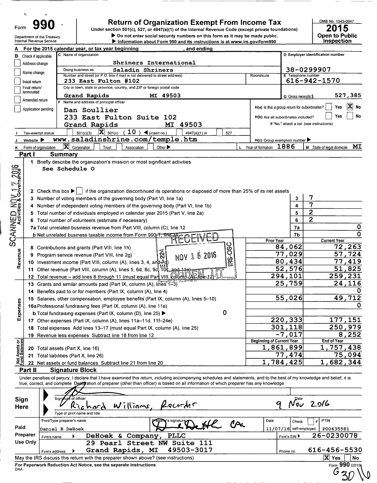 Image of first page of 2015 Form 990O for Shriners International - Saladin Shriners