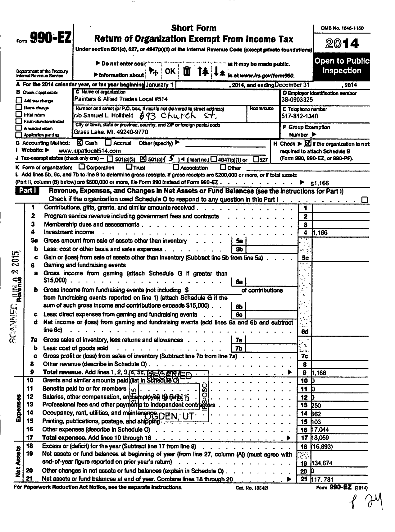 Image of first page of 2014 Form 990EO for International Union of Painters and Allied Trades - 514 Painters Local Union