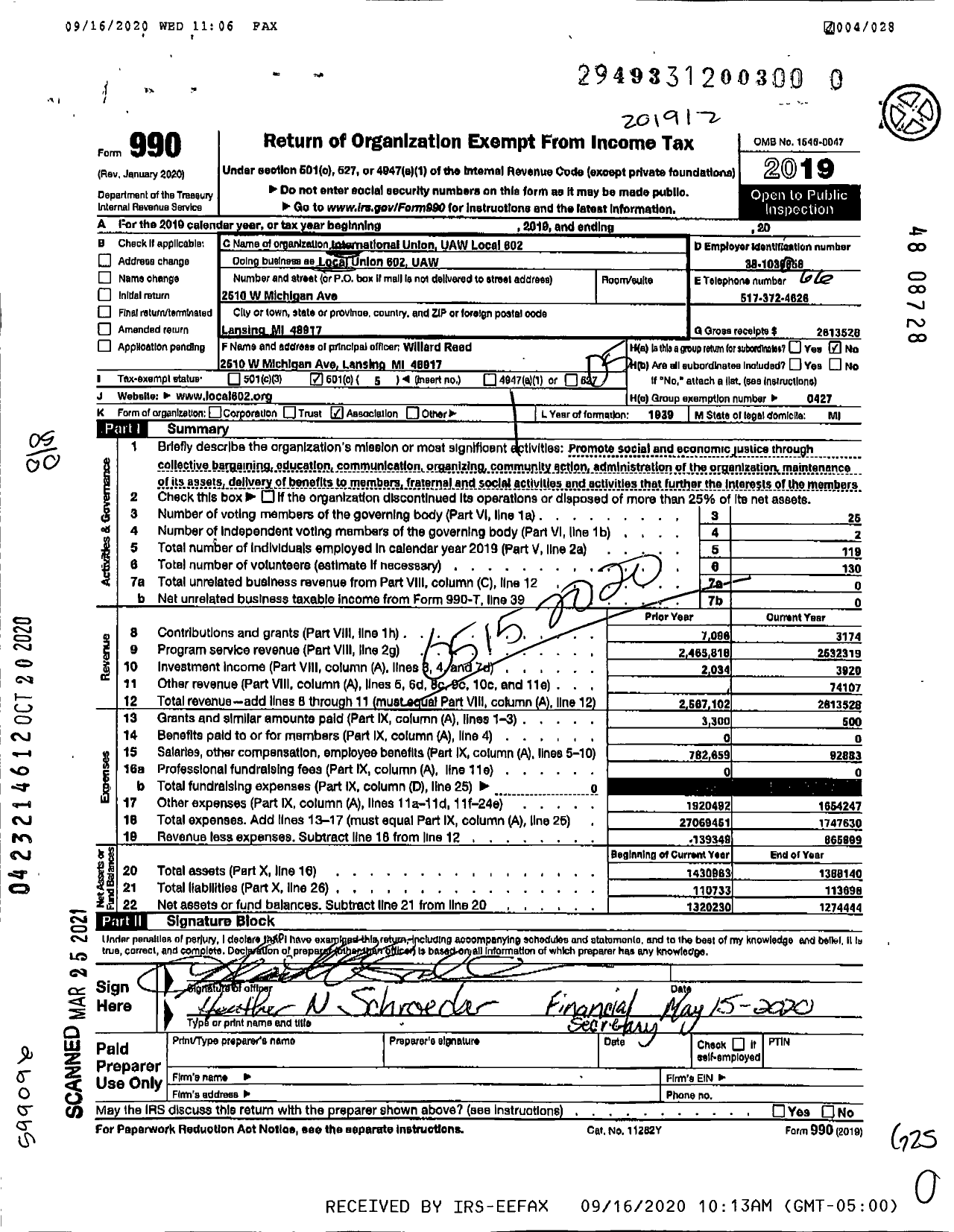 Image of first page of 2019 Form 990O for Uaw - Local Union 602 Uaw