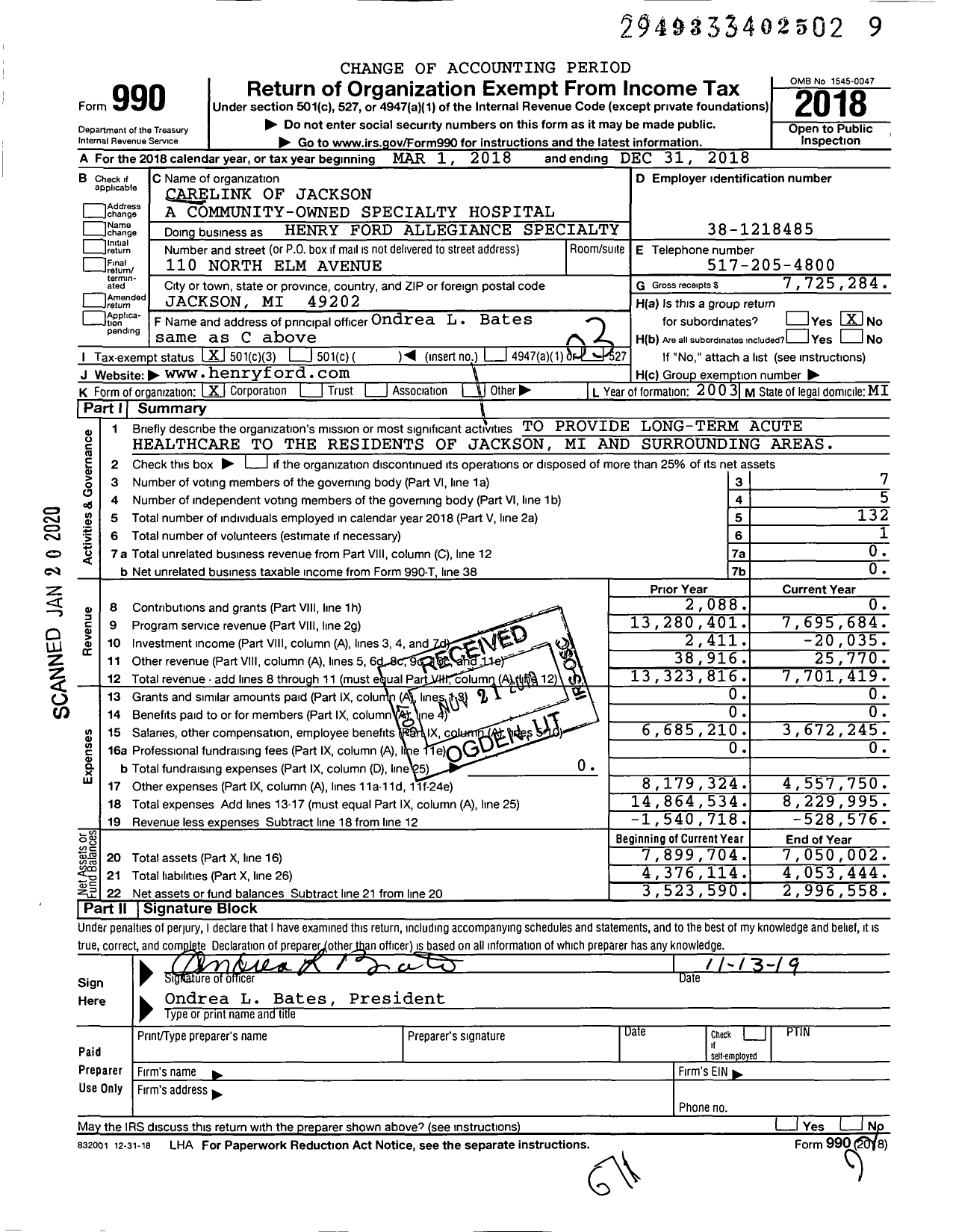 Image of first page of 2018 Form 990 for Henry Ford Health System