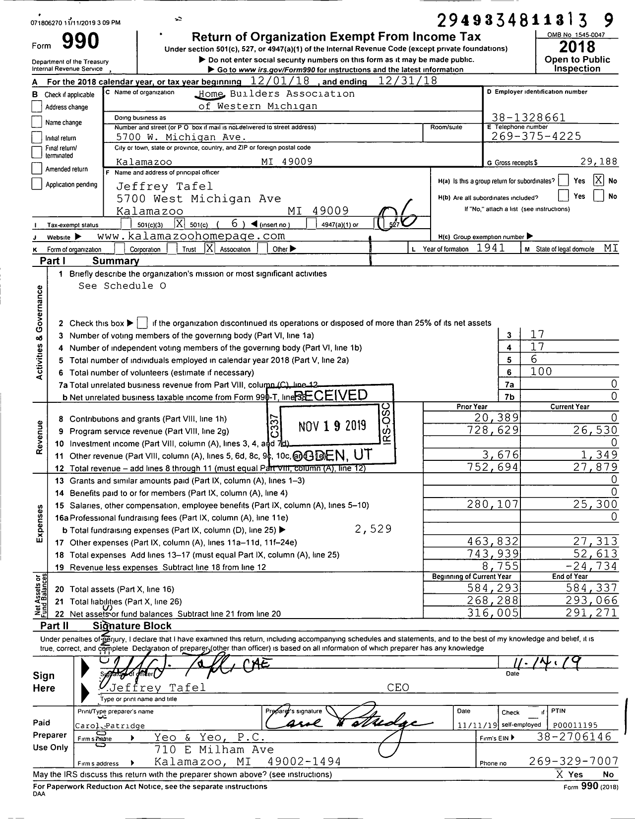 Image of first page of 2018 Form 990O for Home Builders Association of Western Michigan