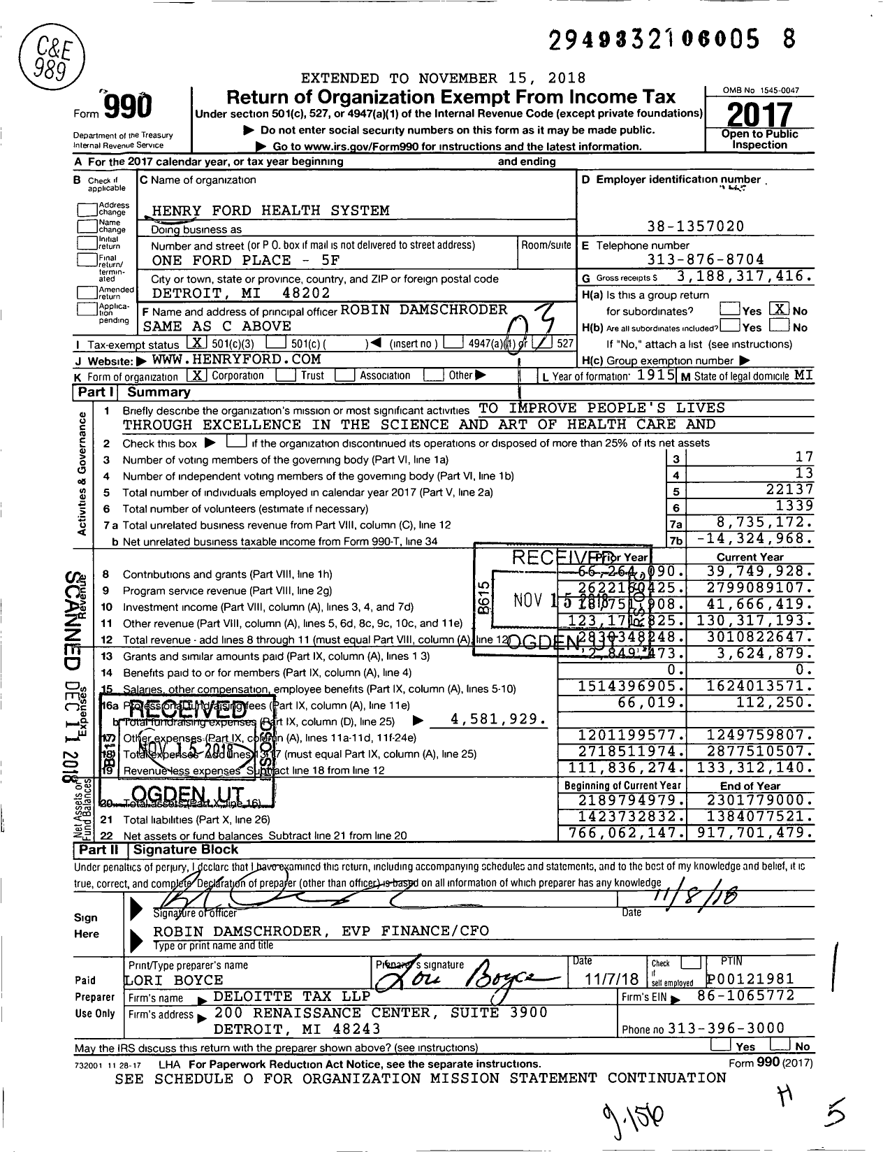 Image of first page of 2017 Form 990 for Henry Ford Health (HFHS)