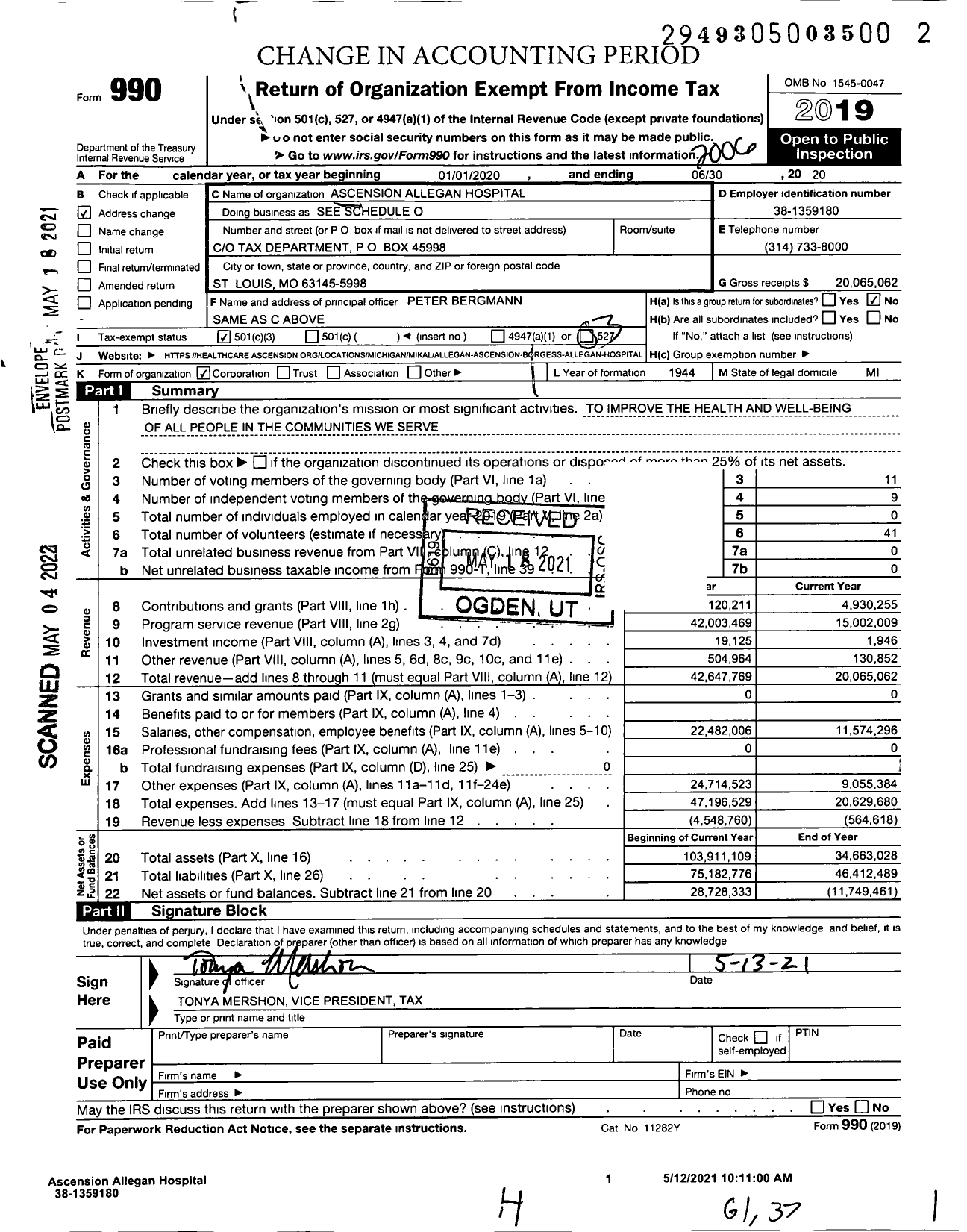 Image of first page of 2019 Form 990 for Ascension Borgess Allegan Hospital (AGH)