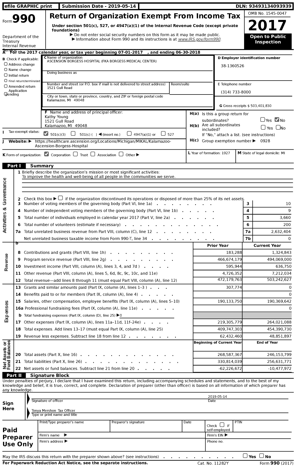 Image of first page of 2017 Form 990 for Ascension Borgess Hospital