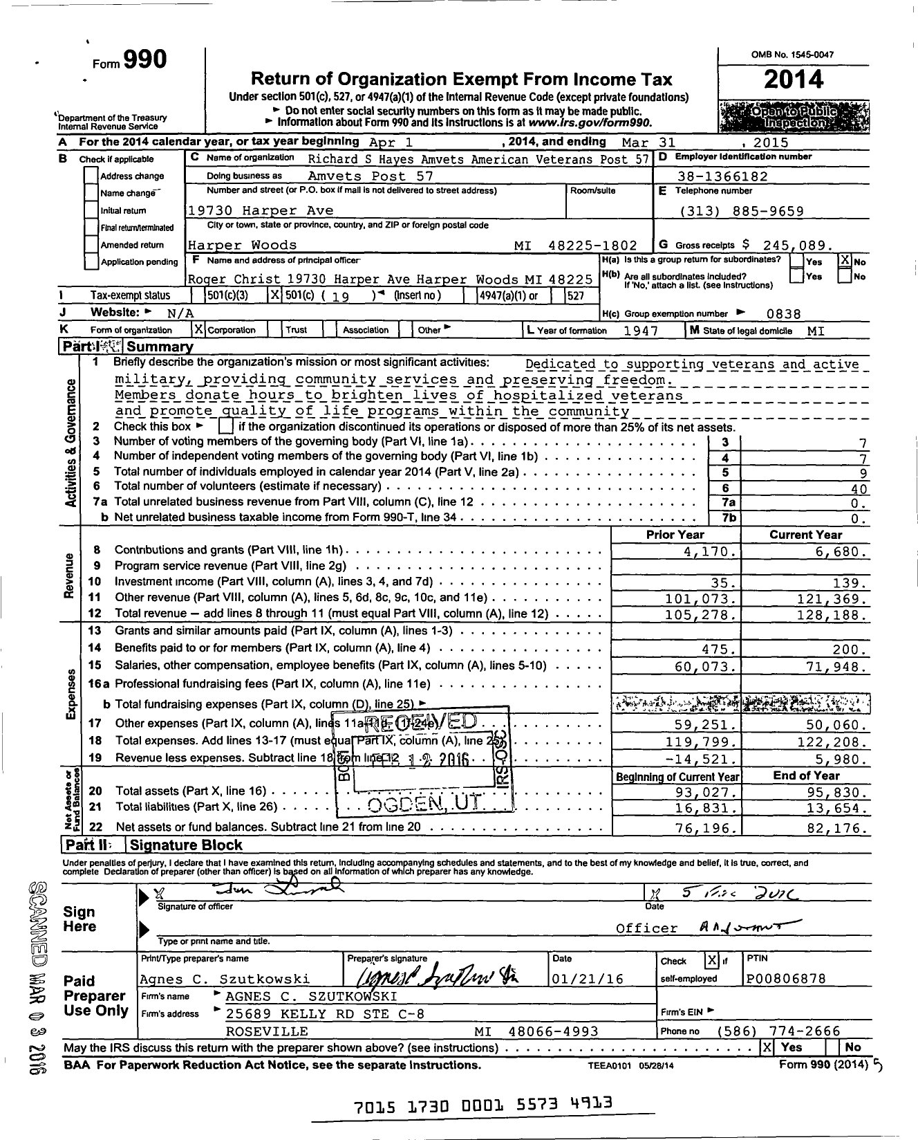 Image of first page of 2014 Form 990O for Amvets