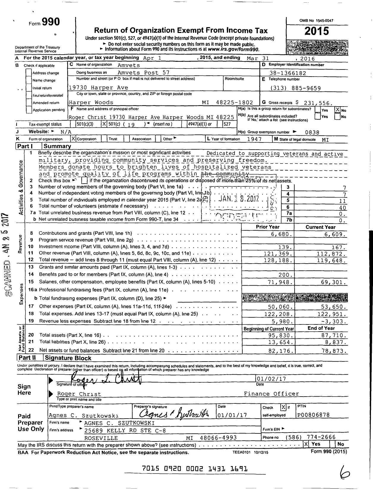 Image of first page of 2015 Form 990O for Amvets