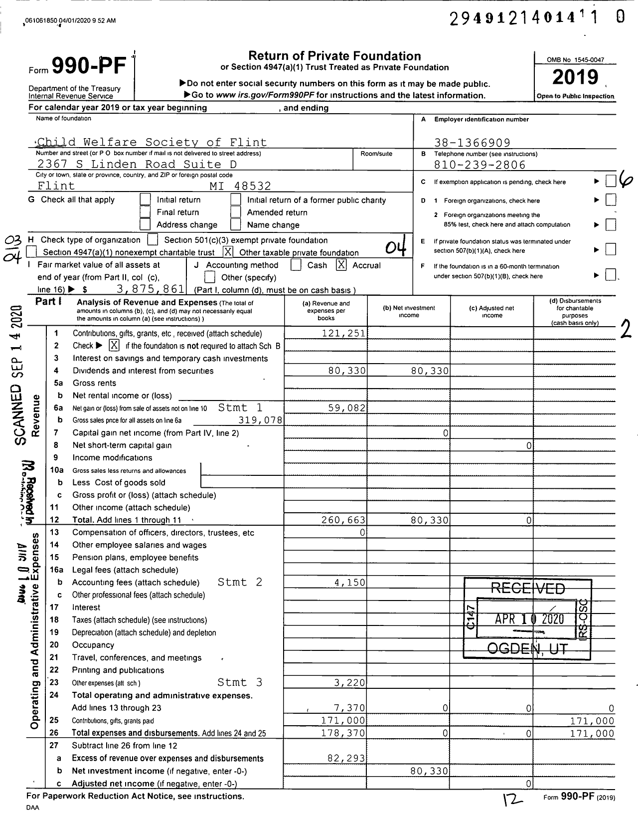 Image of first page of 2019 Form 990PR for Child Welfare Society of Flint