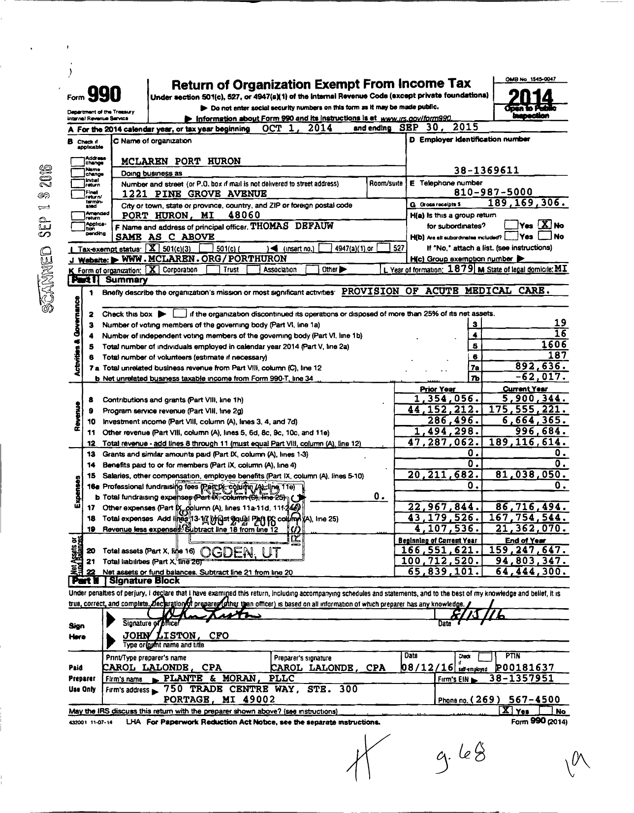 Image of first page of 2014 Form 990 for McLaren Port Huron
