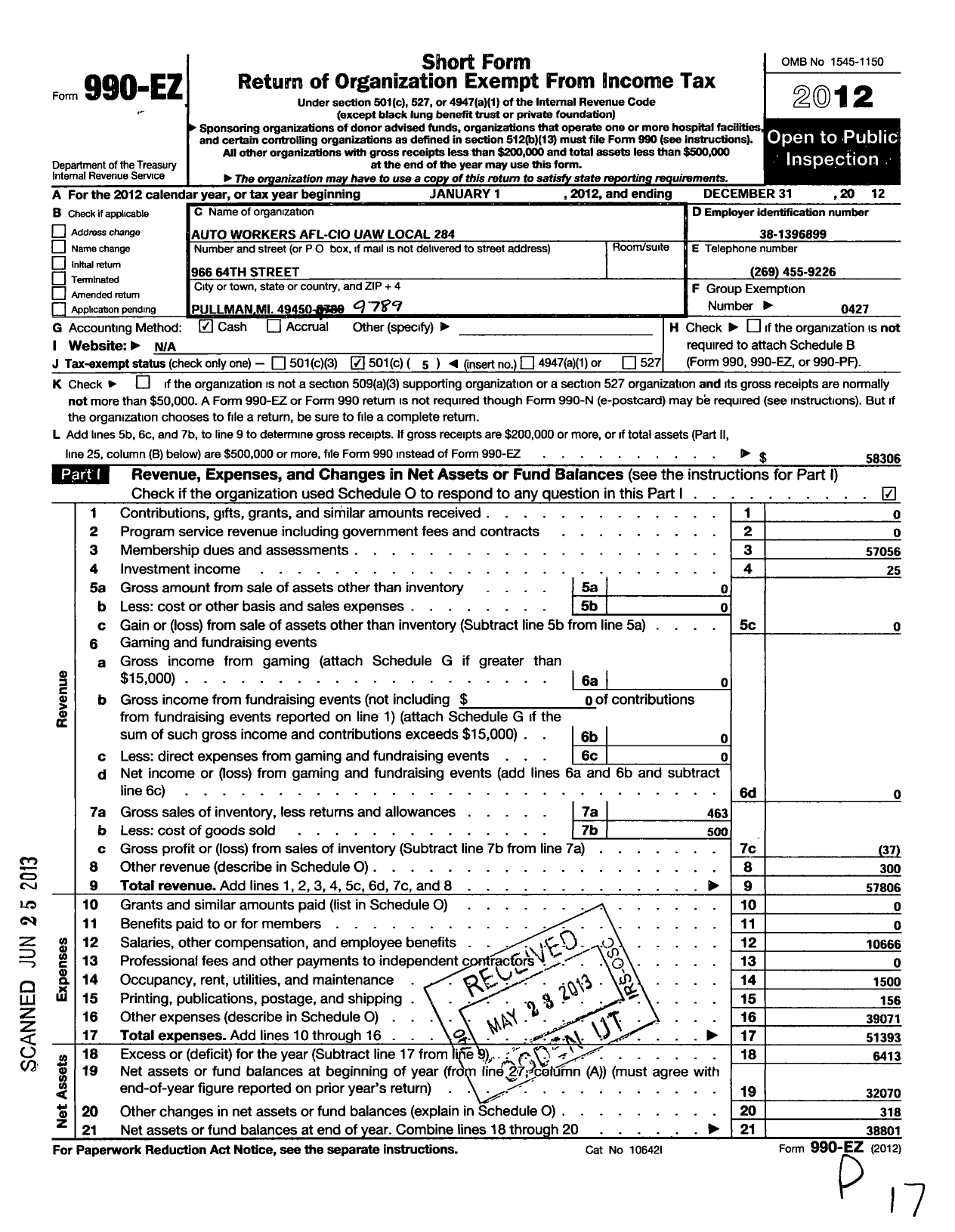 Image of first page of 2012 Form 990EO for Uaw - International Union United Auto Areospace and Agriculture Workers