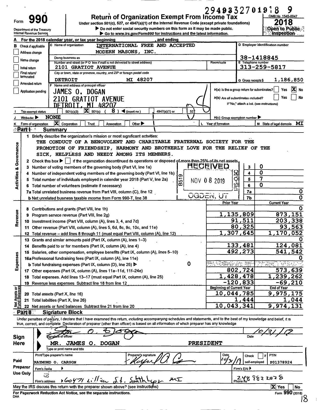 Image of first page of 2018 Form 990O for International Free and Accepted Modern Masons