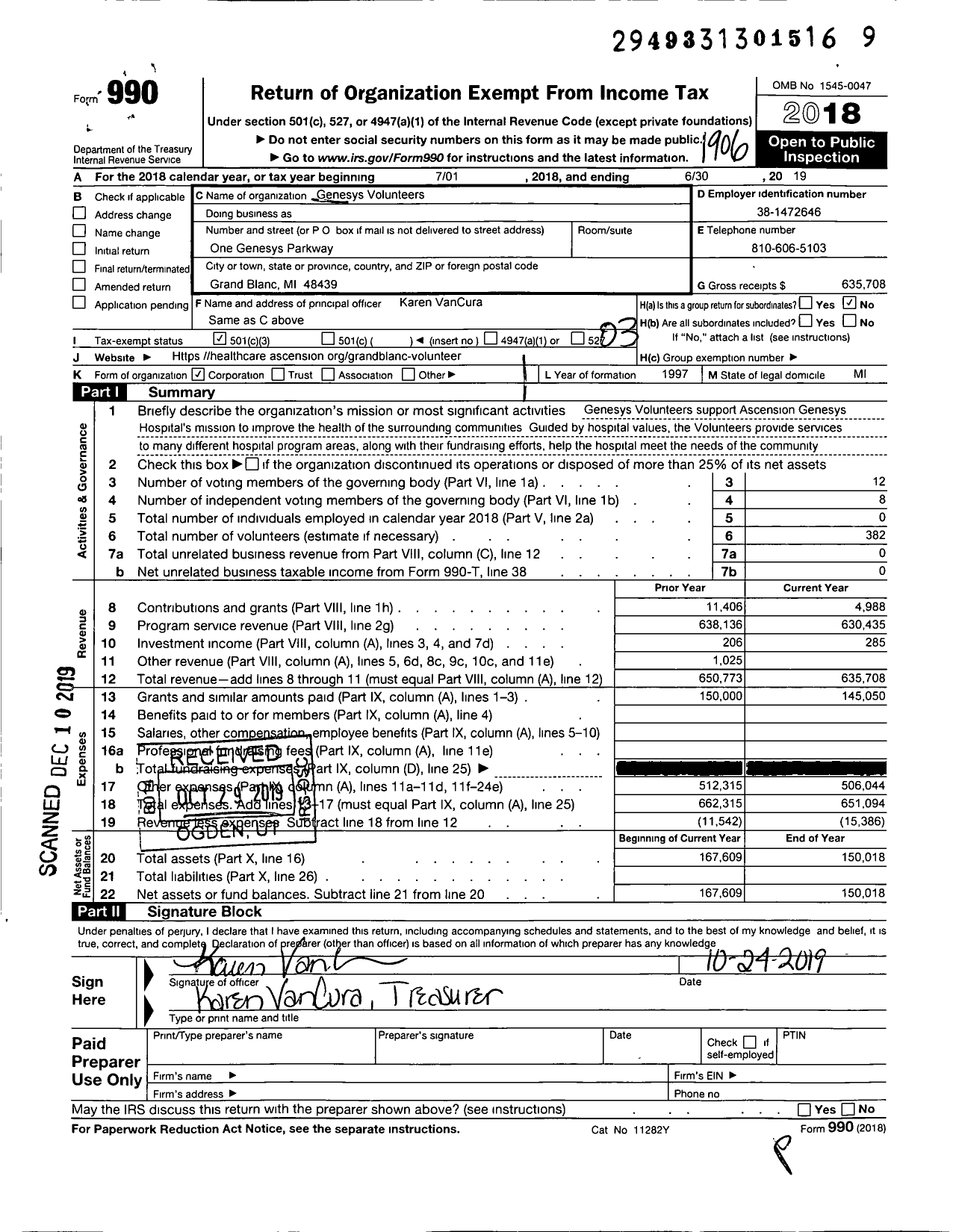 Image of first page of 2018 Form 990 for Genesys Volunteers