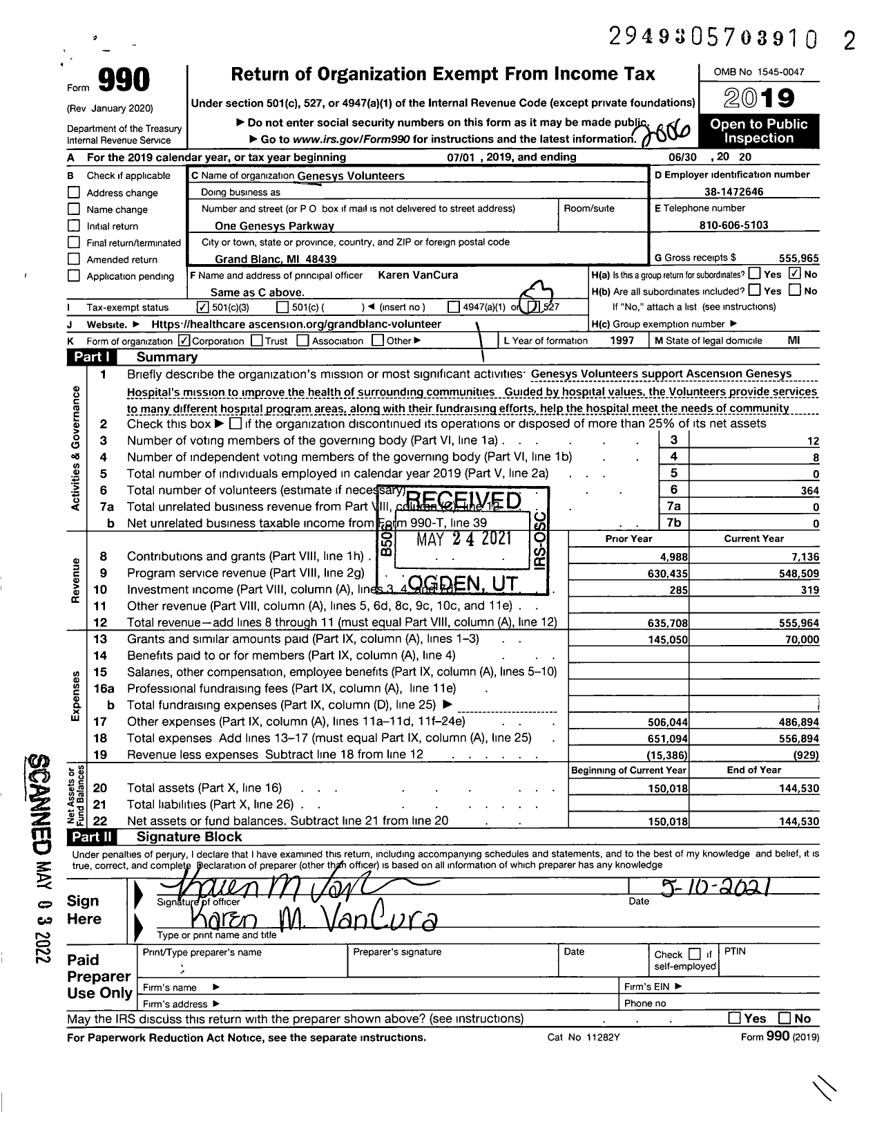 Image of first page of 2019 Form 990 for Genesys Volunteers