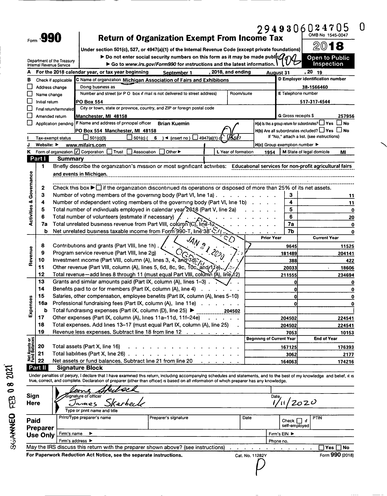 Image of first page of 2018 Form 990O for Michigan Association of Fairs and Exhibitions