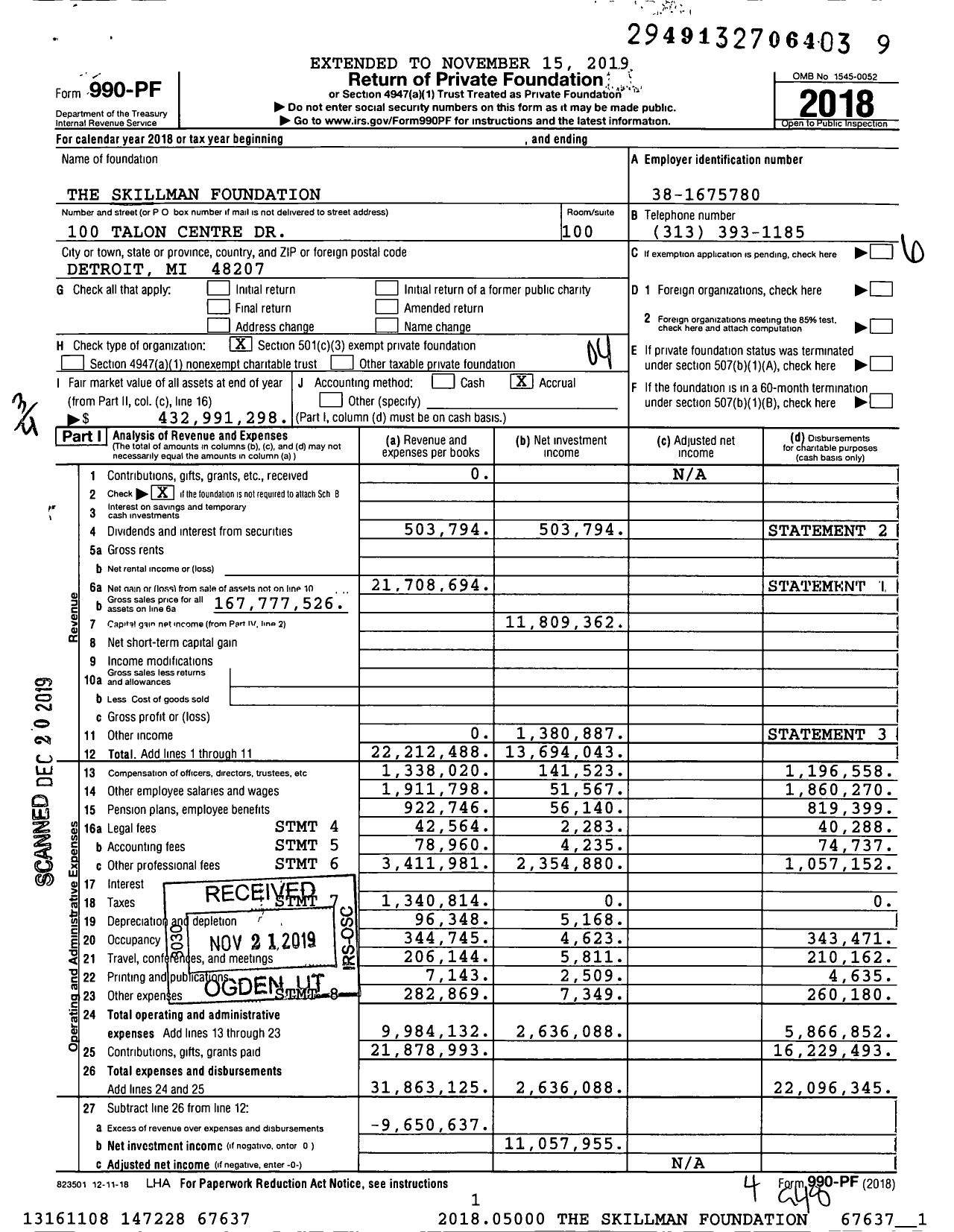 Image of first page of 2018 Form 990PF for The Skillman Foundation