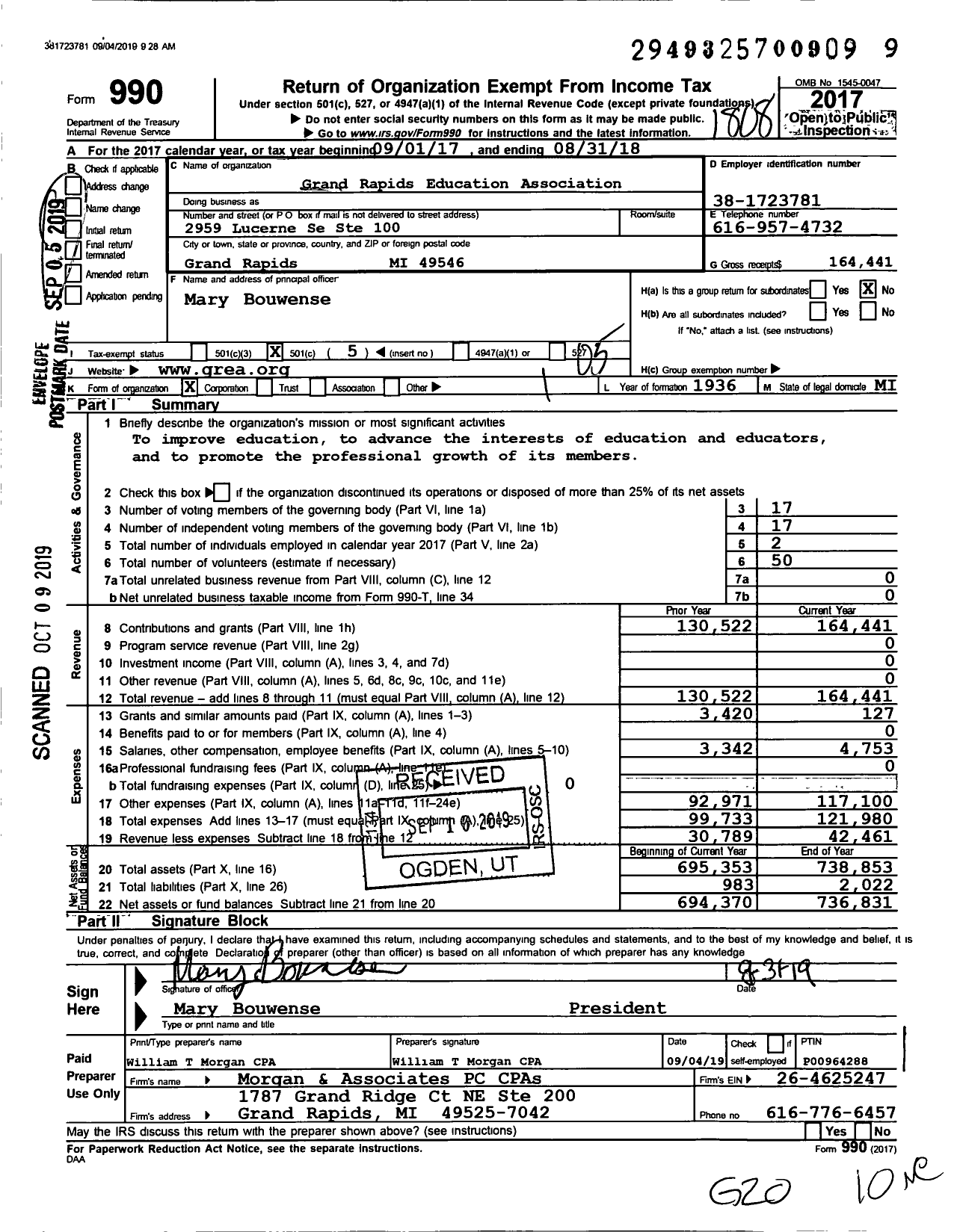 Image of first page of 2017 Form 990O for Grand Rapids Education Association