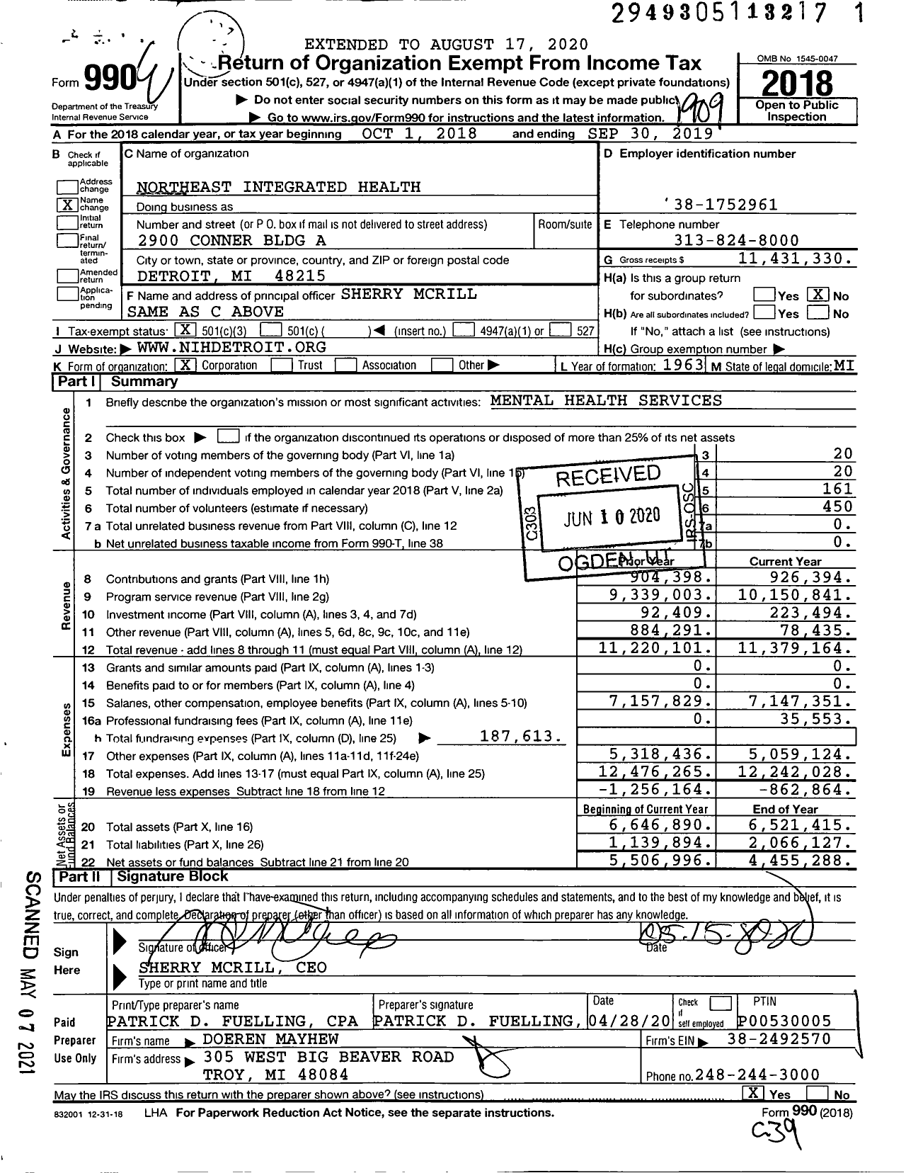 Image of first page of 2018 Form 990 for Northeast Integrated Health (NEGC)