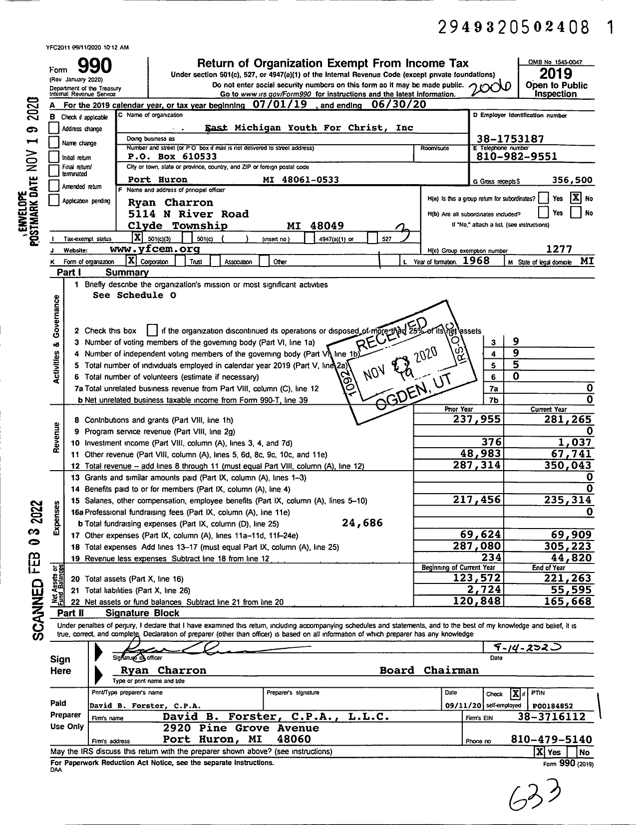 Image of first page of 2019 Form 990 for Youth for Christ - East Michigan