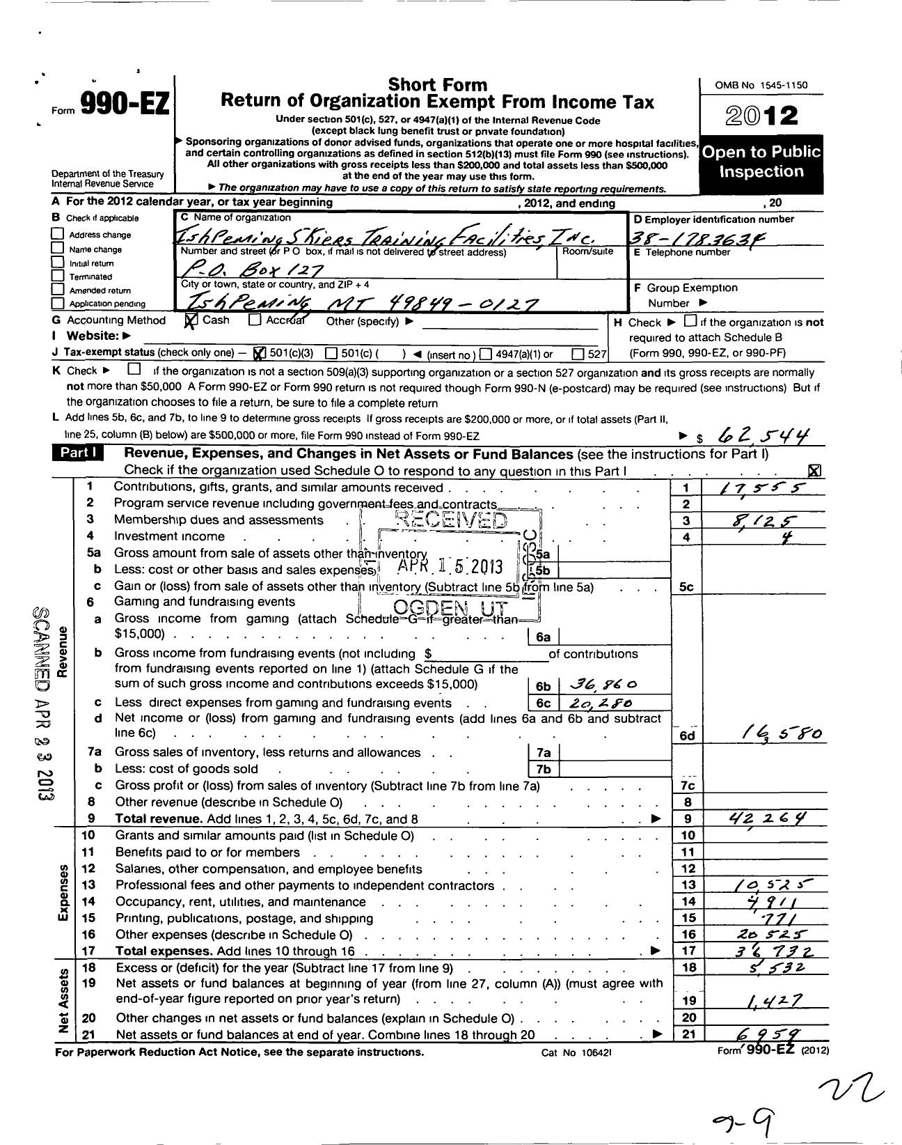 Image of first page of 2012 Form 990EZ for Ishpeming Skiers Training Facilities