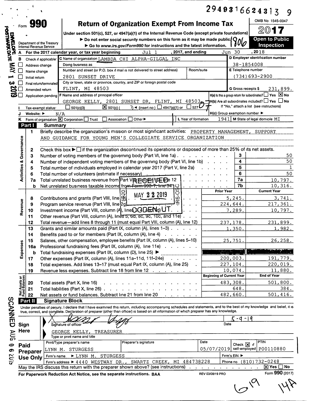 Image of first page of 2017 Form 990O for Lambda Chi Alpha Fraternity - Lambda Epsilon A & B Group