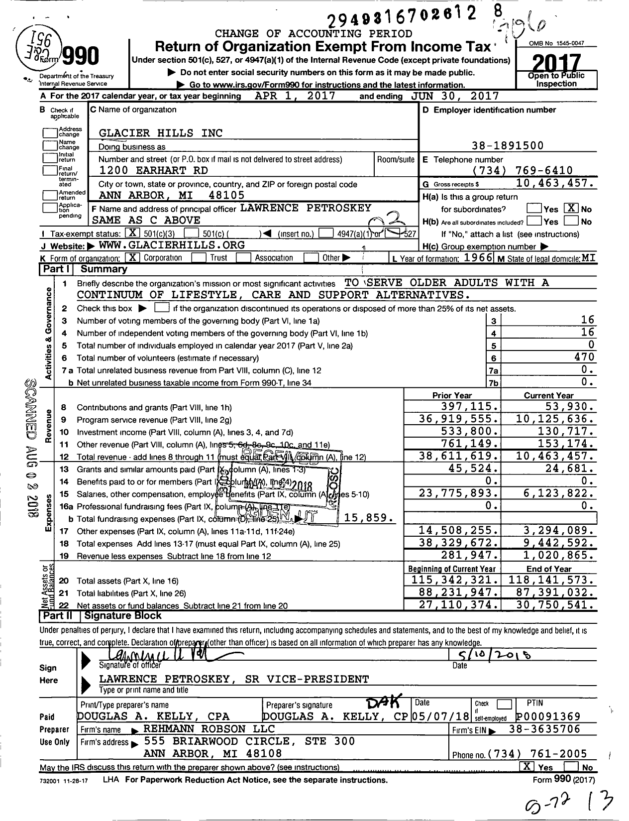 Image of first page of 2016 Form 990 for Glacier Hills