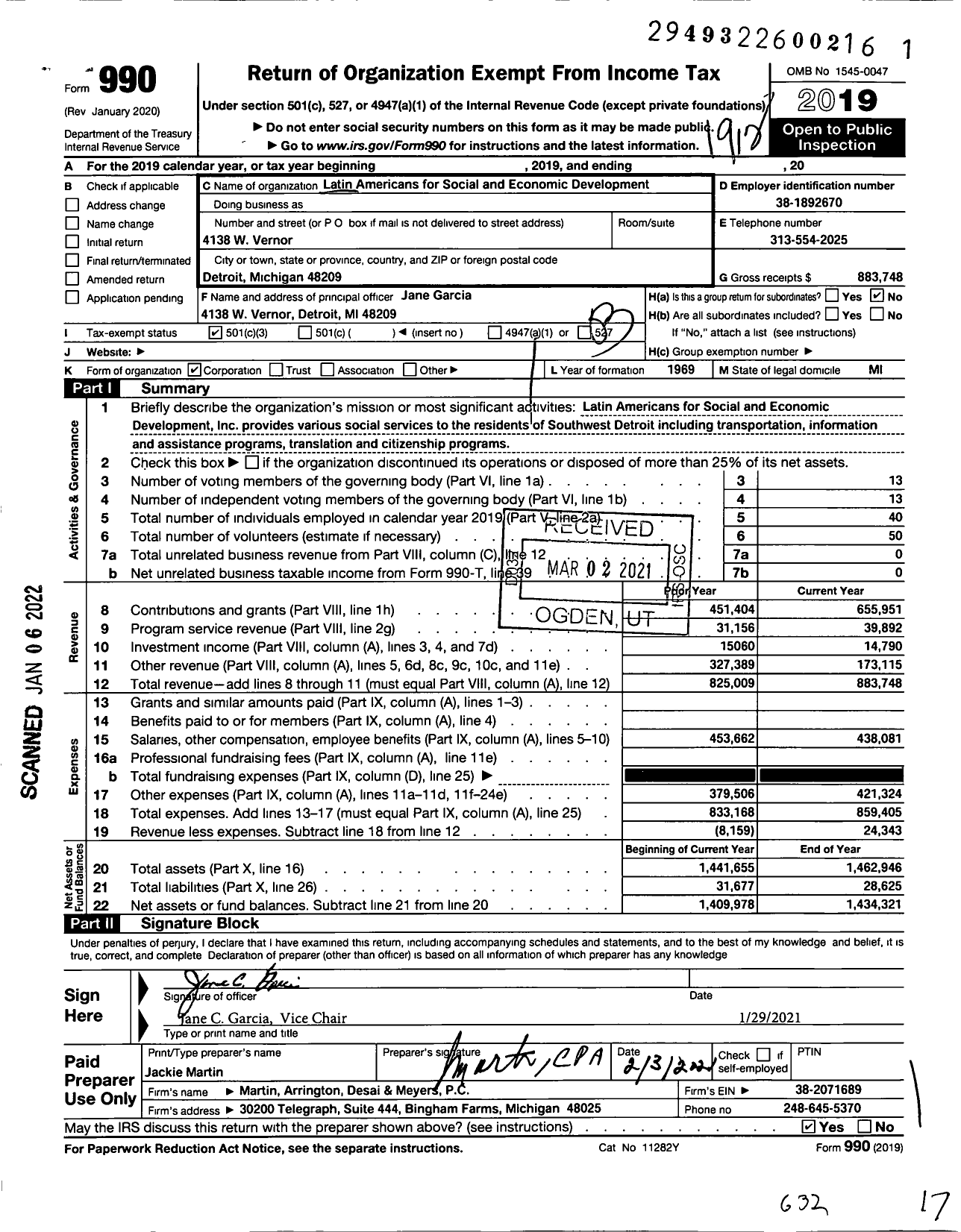 Image of first page of 2019 Form 990 for Latin Americans for Social and Economic Development