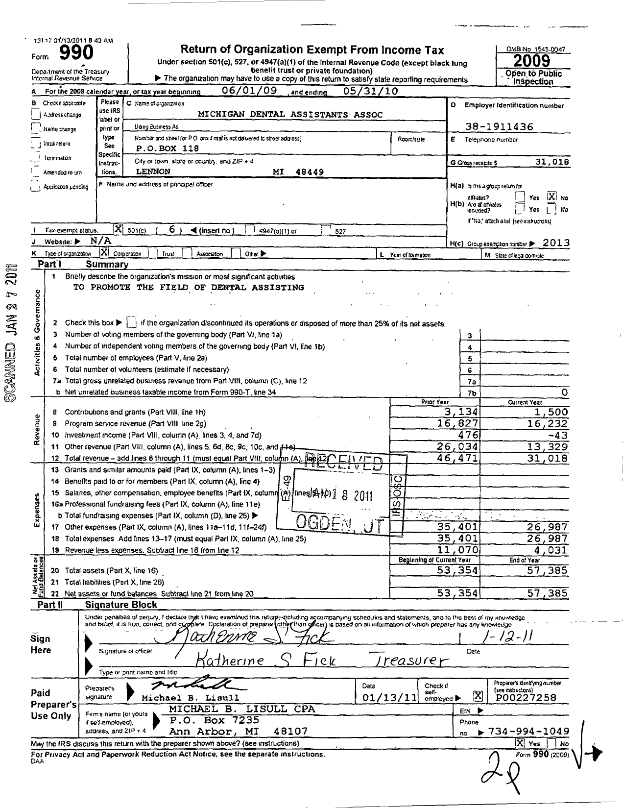 Image of first page of 2009 Form 990O for American Dental Assistants Association-Michigan Association