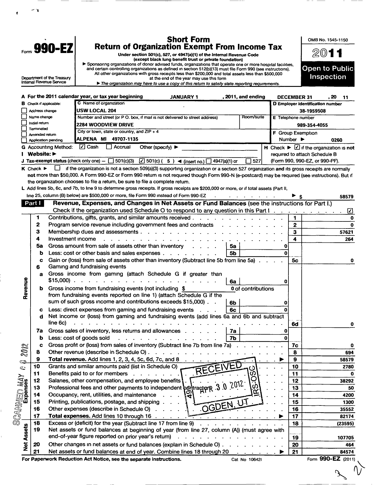 Image of first page of 2011 Form 990EO for United Steelworkers