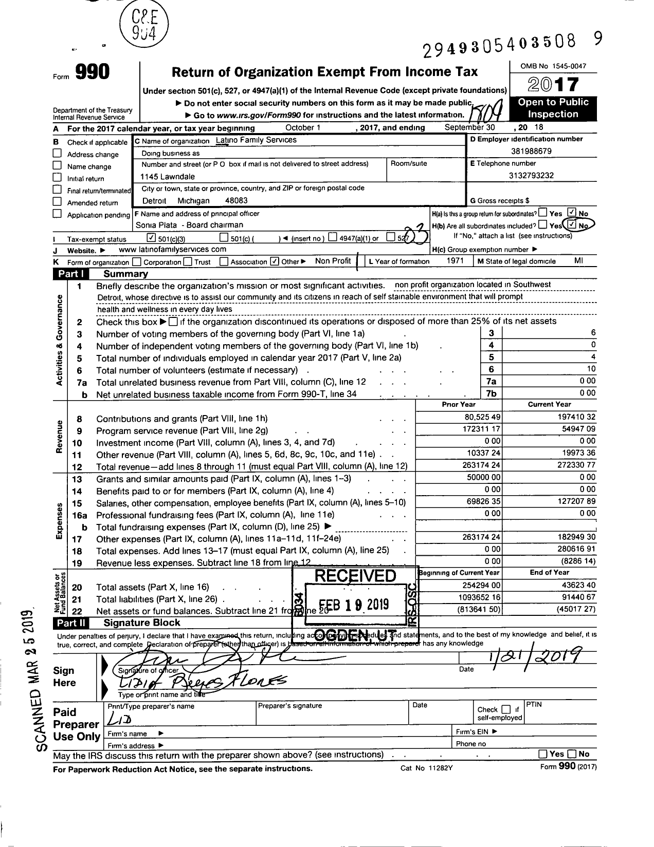 Image of first page of 2017 Form 990 for Latino Family Services