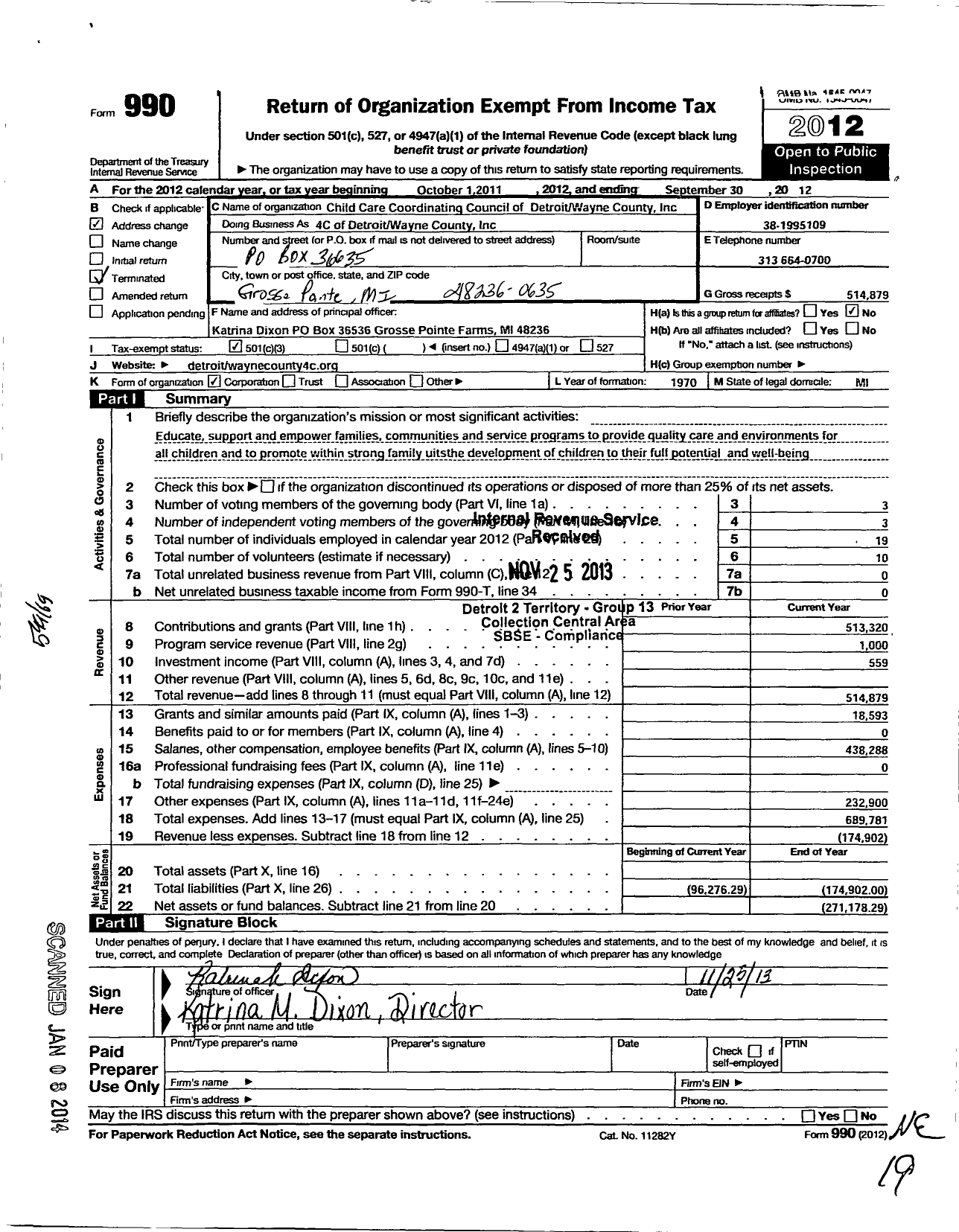 Image of first page of 2011 Form 990 for Child Care Coordinating Council of Detroit Wayne County