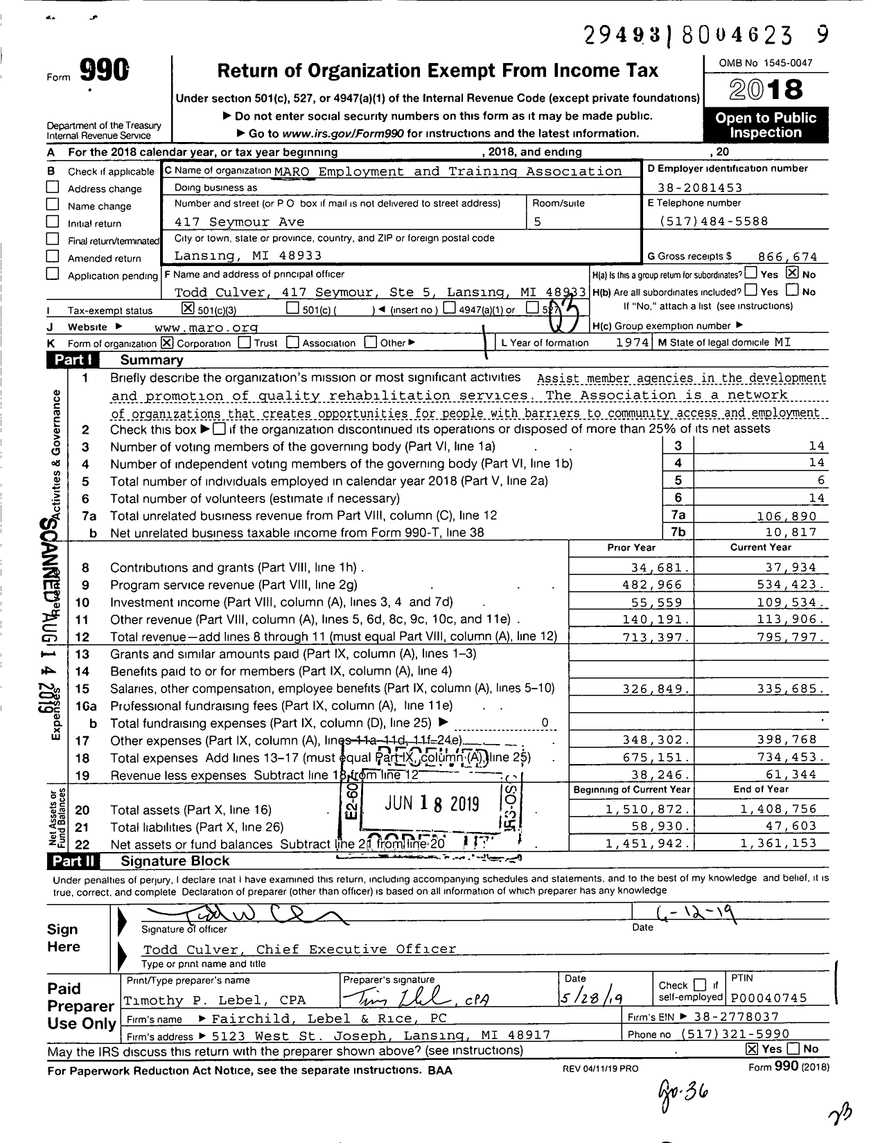 Image of first page of 2018 Form 990 for Incompass Michigan