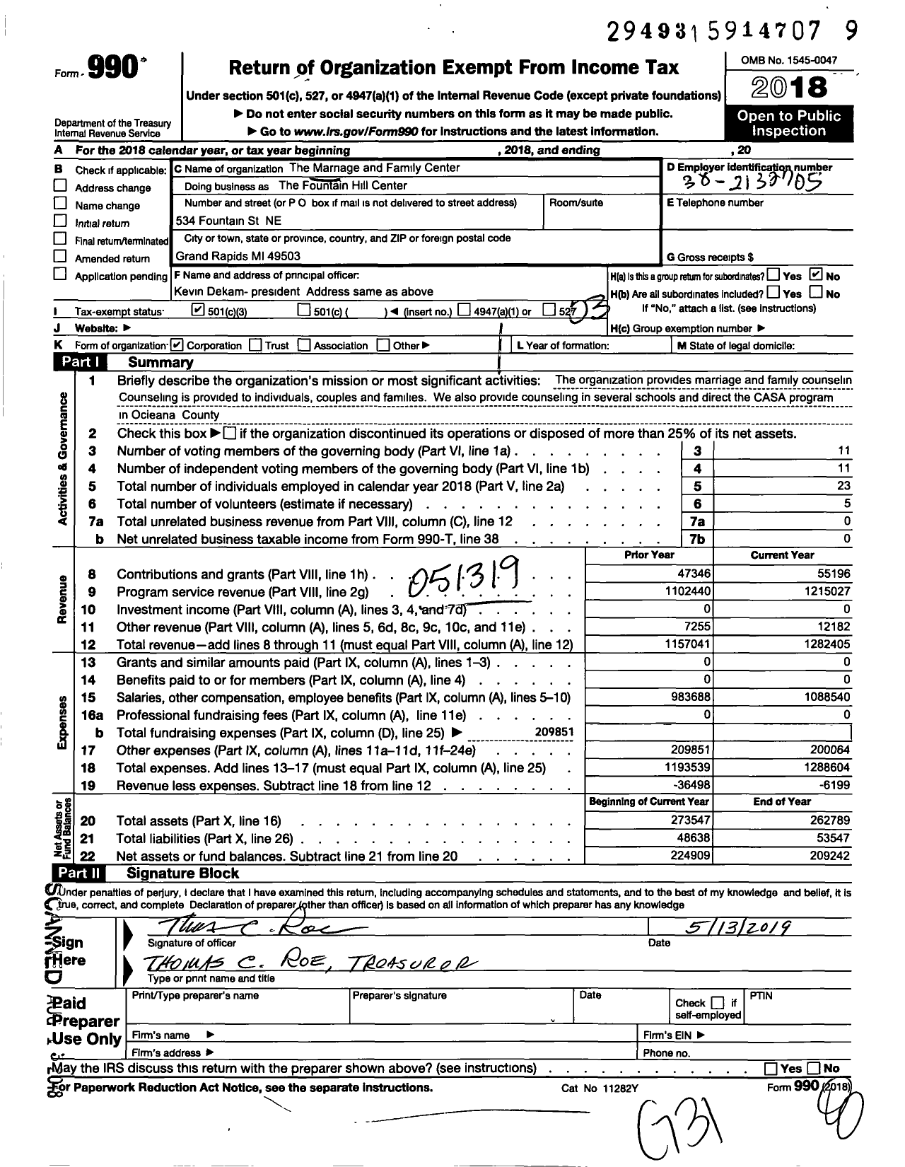 Image of first page of 2018 Form 990 for The Marriage and Family Center