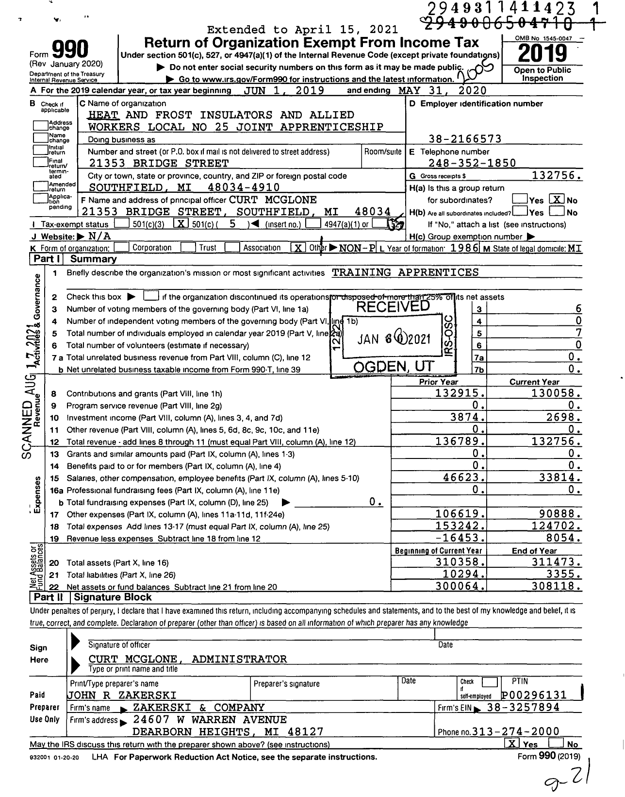 Image of first page of 2019 Form 990O for Heat & Frost Local 25 Joint Apprenticeship & Training Fund