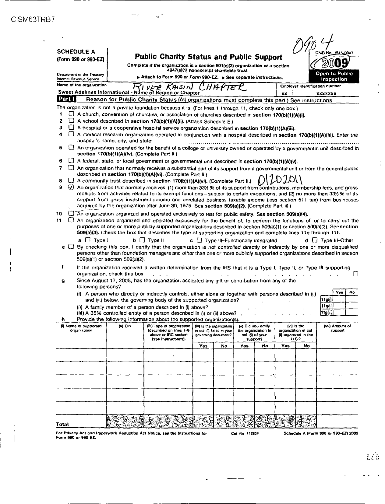 Image of first page of 2008 Form 990ER for Sweet Adelines International - 110348 River Raisin