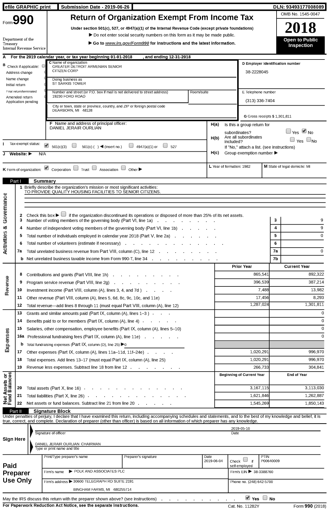 Image of first page of 2018 Form 990 for St Sarkis Tower