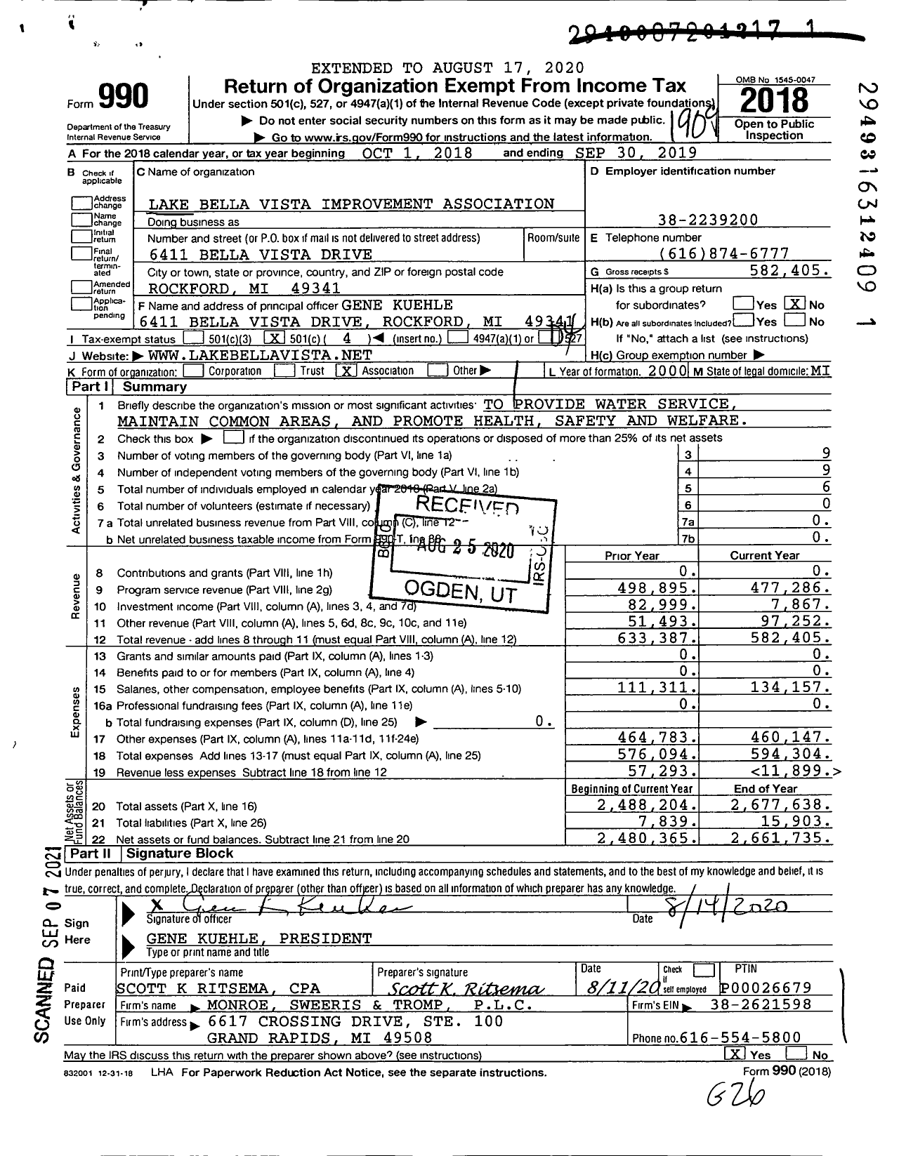 Image of first page of 2018 Form 990O for Lake Bella Vista Improvement Association