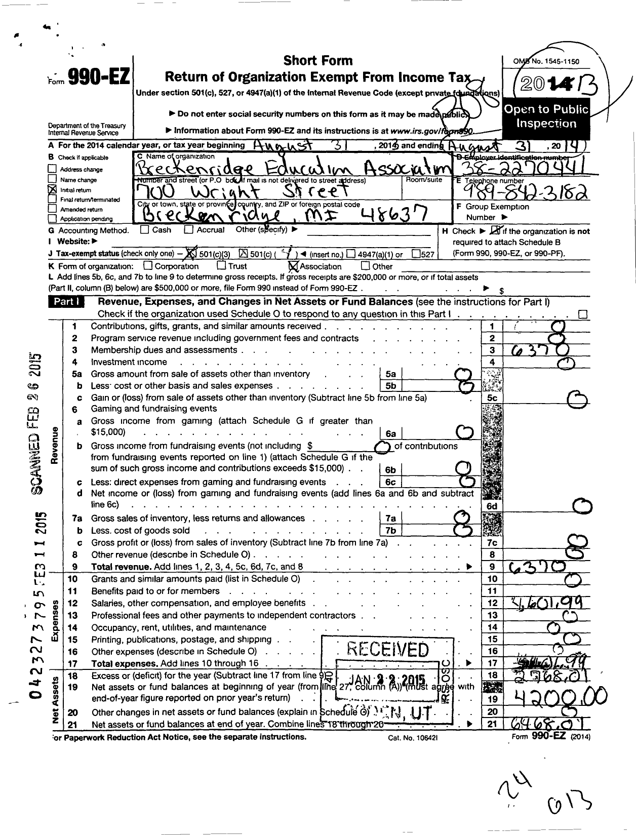 Image of first page of 2012 Form 990EZ for Breckenridge Education Association