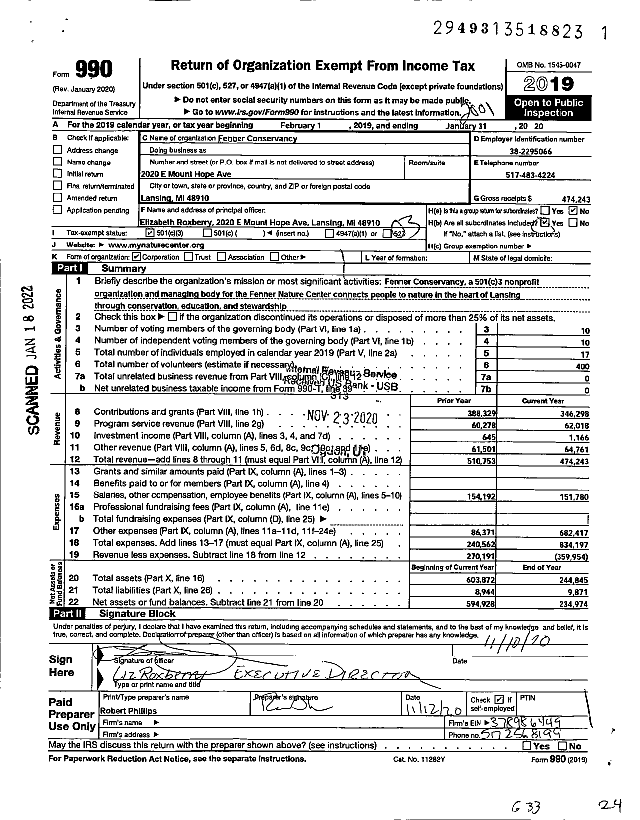 Image of first page of 2019 Form 990 for Fenner Conservancy