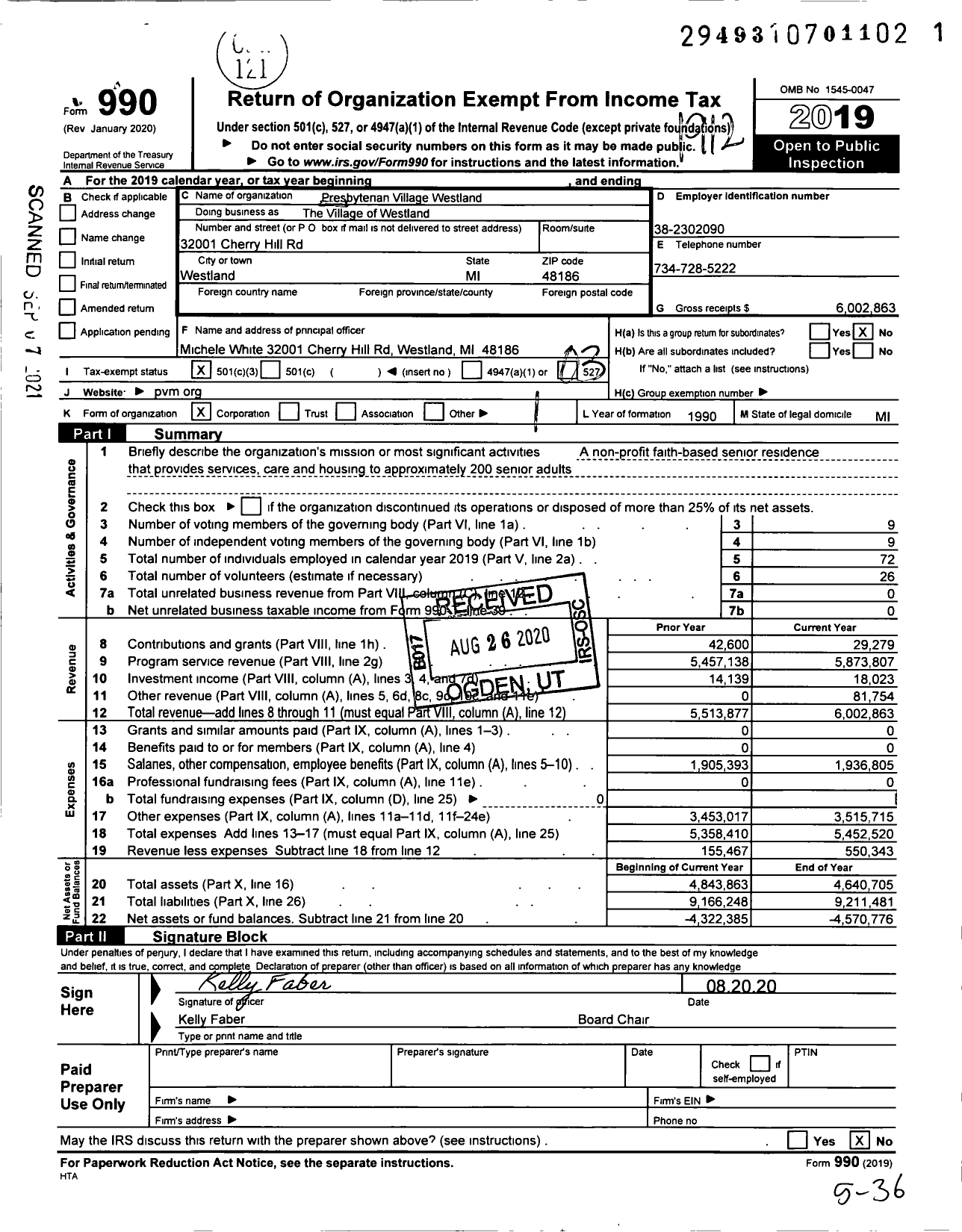 Image of first page of 2019 Form 990 for Presbyterian Village Westland