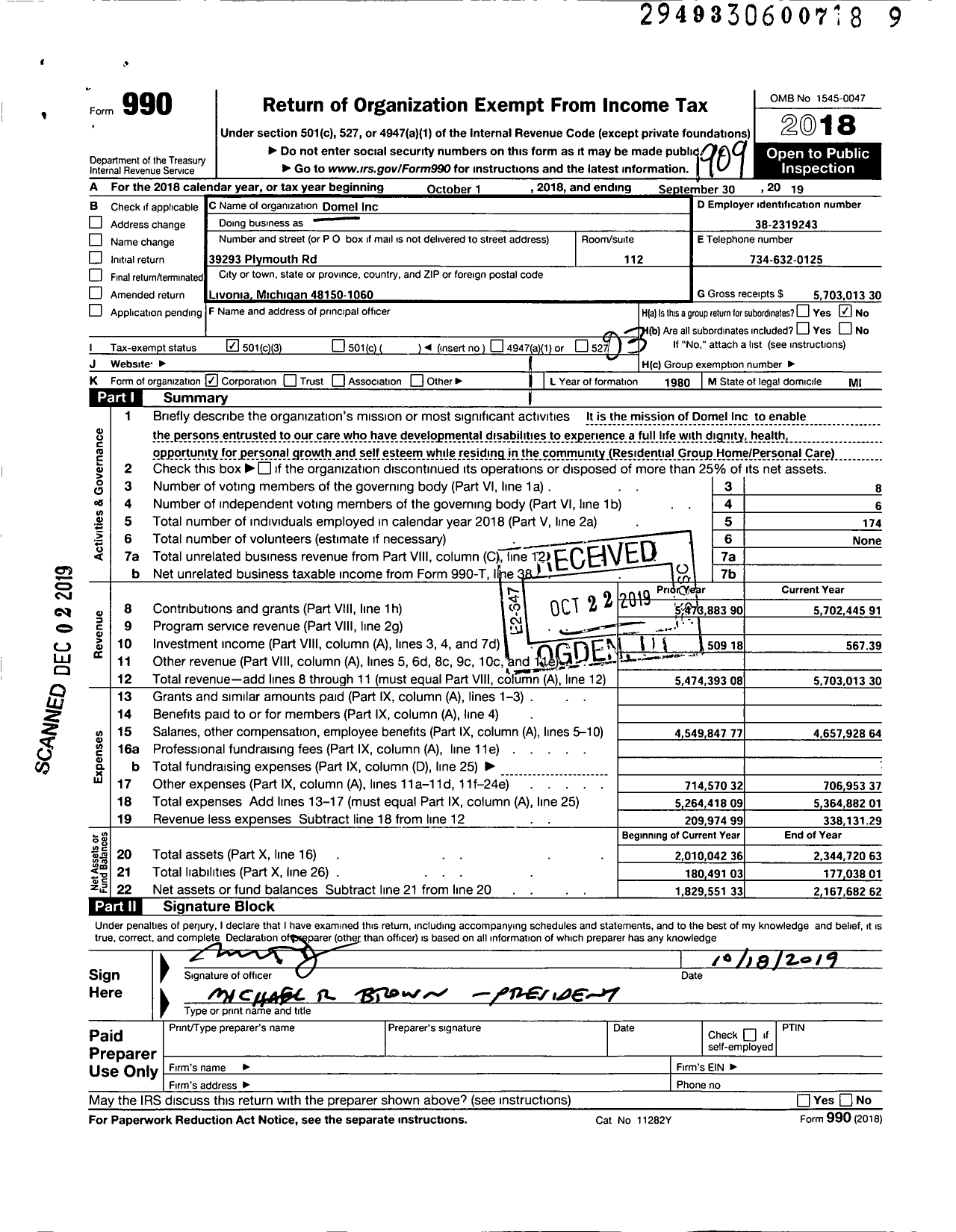 Image of first page of 2018 Form 990 for Domel