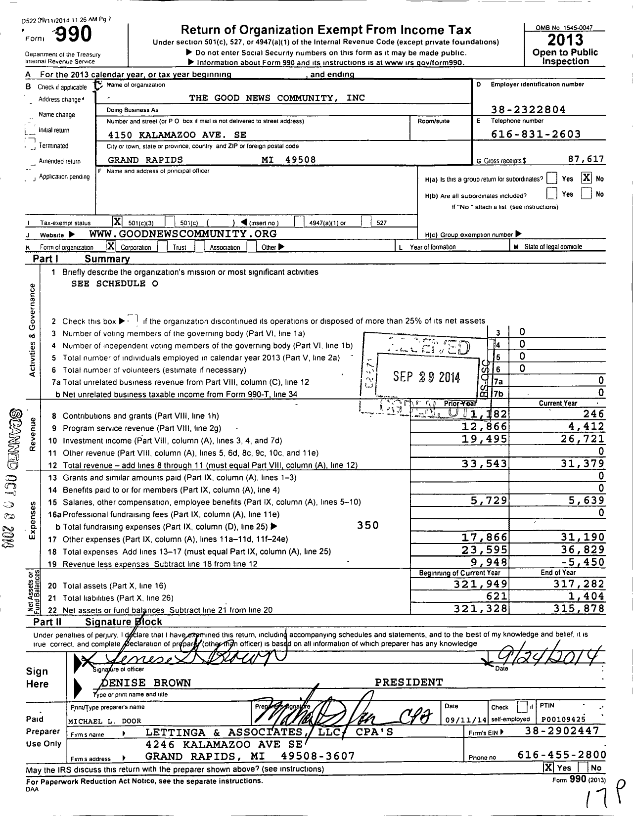 Image of first page of 2013 Form 990 for Good News Community