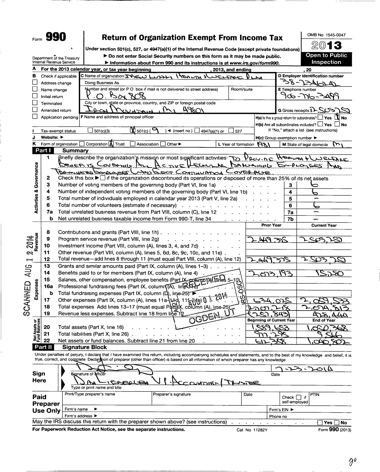 Image of first page of 2013 Form 990O for Systems Control Division Local 2221 Health and Welfare Trust