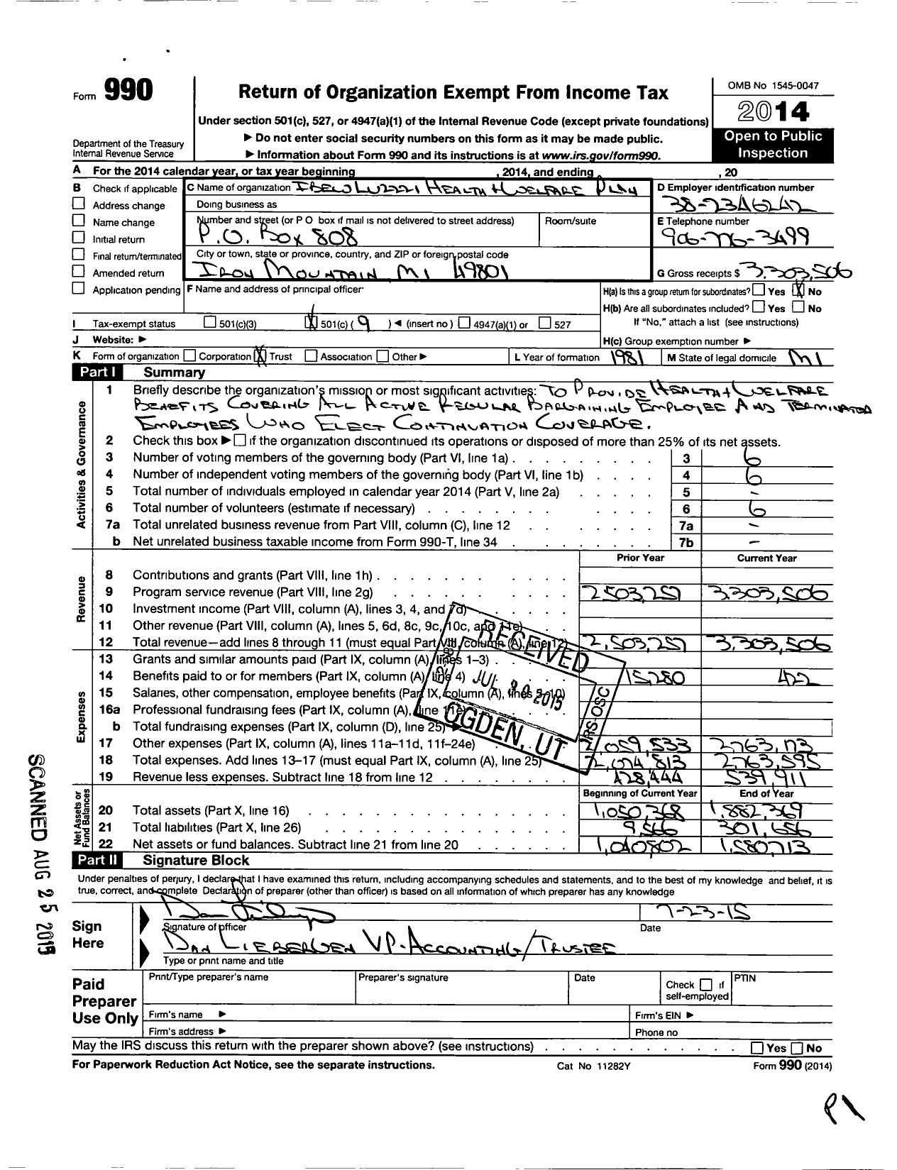 Image of first page of 2014 Form 990O for Systems Control Division Local 2221 Health and Welfare Trust