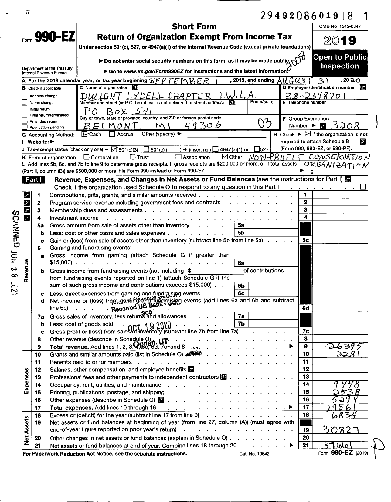 Image of first page of 2019 Form 990EZ for Izaak Walton League of America - Dwight Lydell Chapter