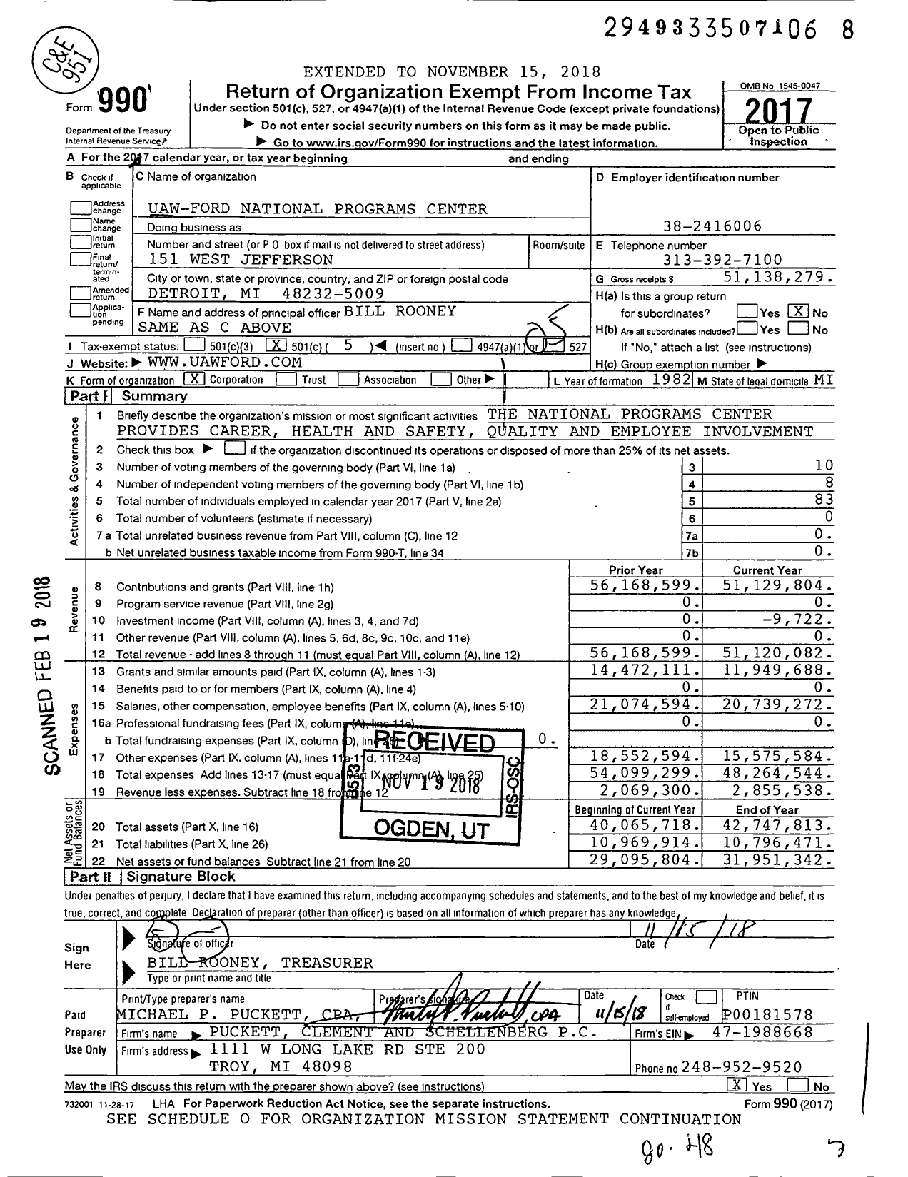 Image of first page of 2017 Form 990O for UAW-Ford National Programs Center