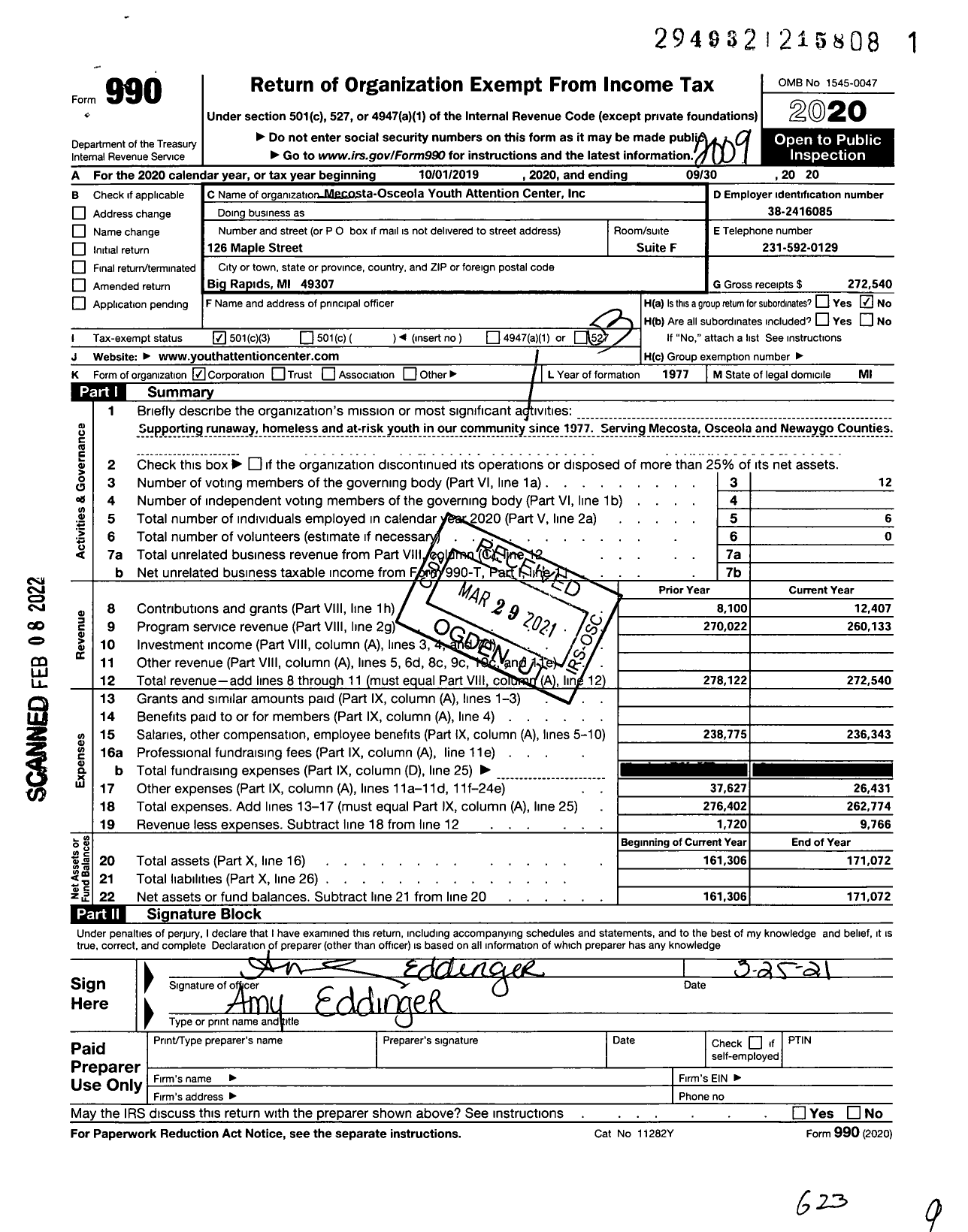 Image of first page of 2019 Form 990 for Mecosta-Osceola Youth Attention Center