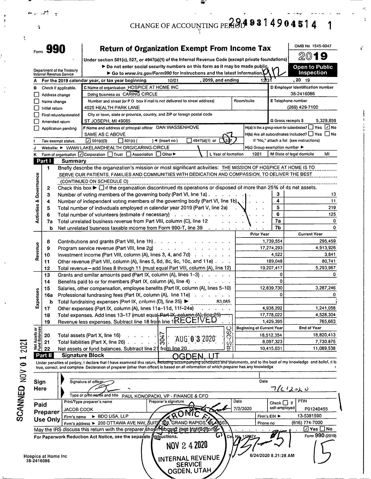Image of first page of 2019 Form 990 for Caring Circle