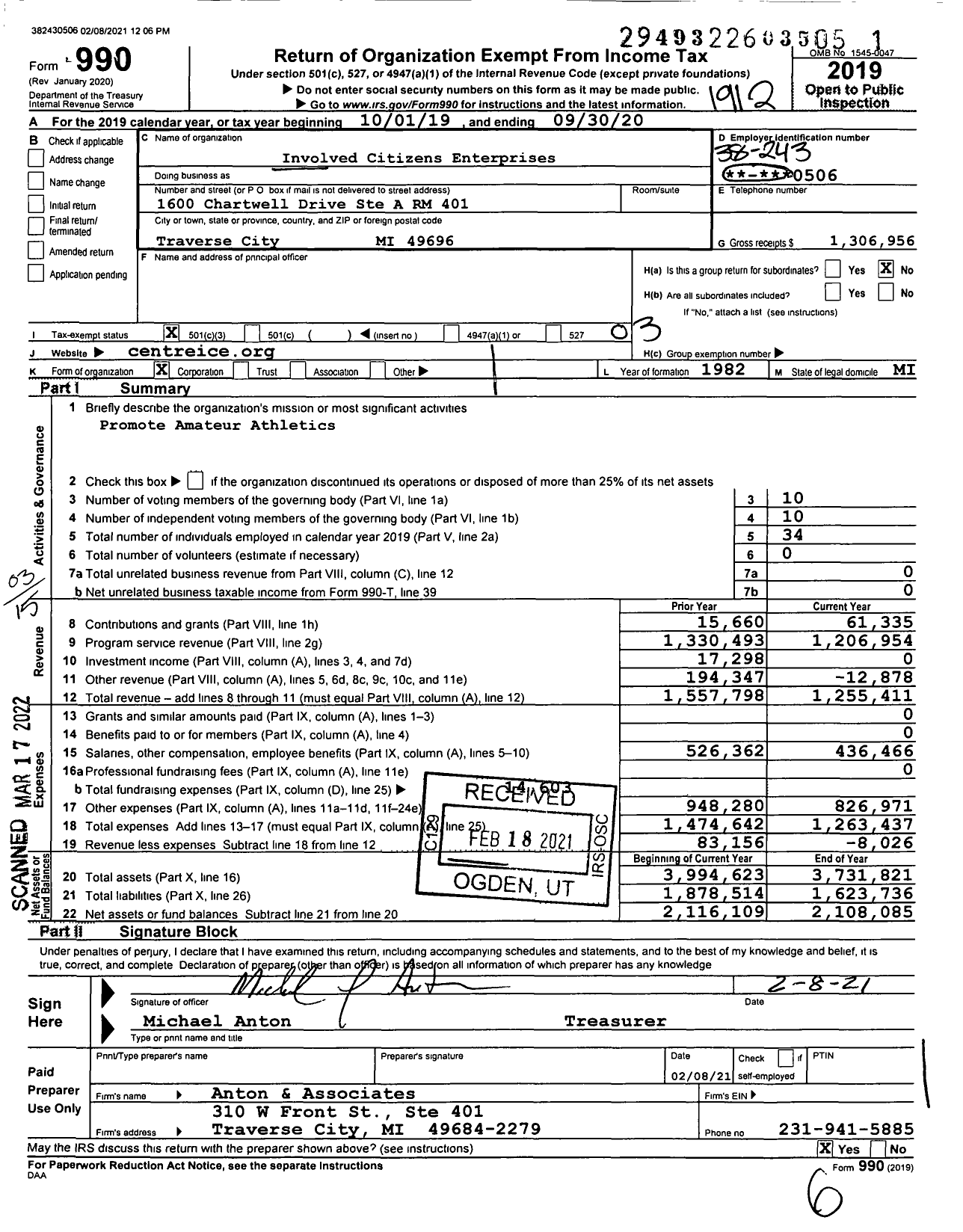 Image of first page of 2019 Form 990 for Involved Citizens Enterprises