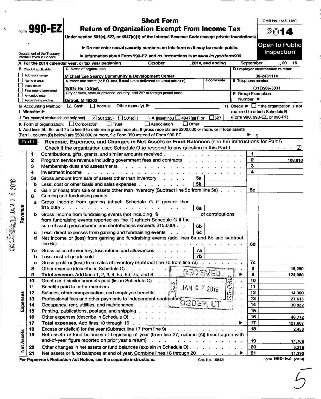 Image of first page of 2014 Form 990EZ for Michael Lee Searcy Community and Development Center